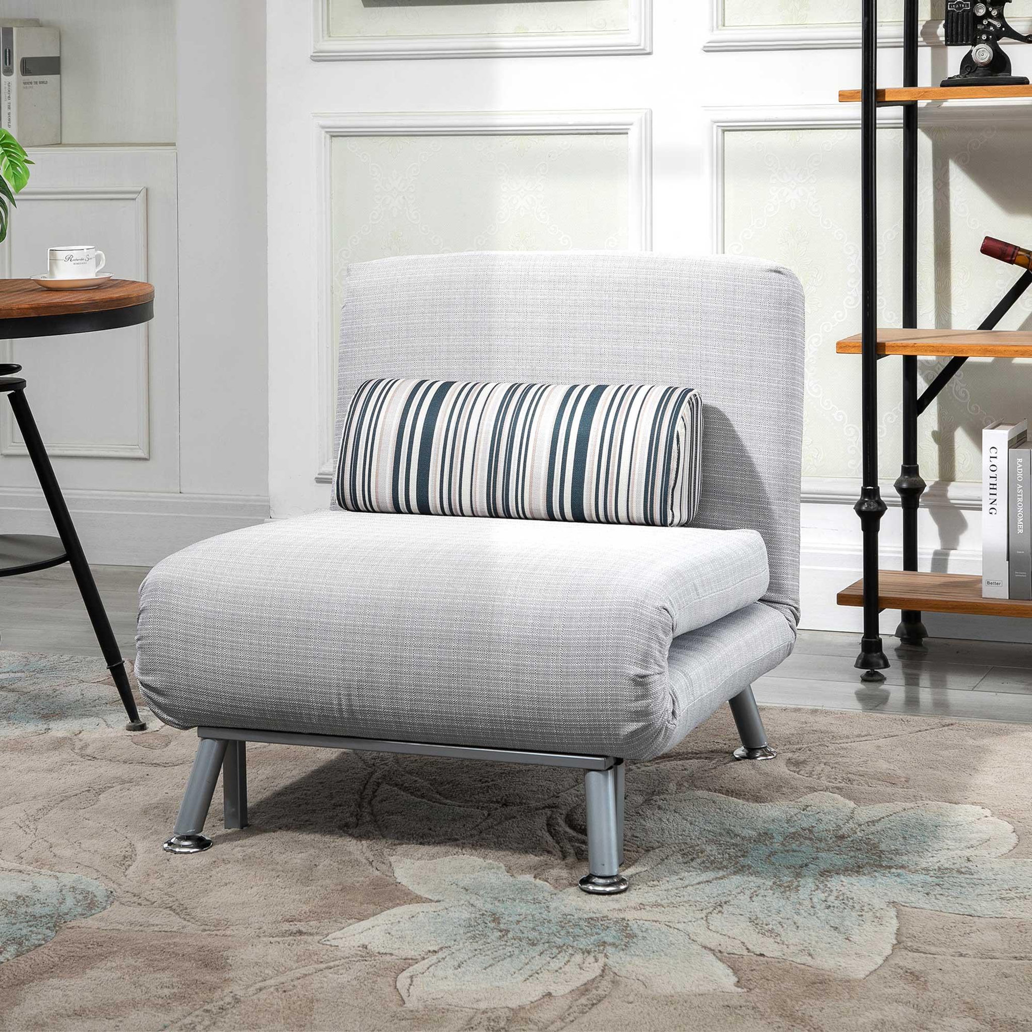 Voir la diapositive 2 : HOMCOM Fauteuil convertible 3 en 1 chauffeuse lit 1 place avec coussin gris