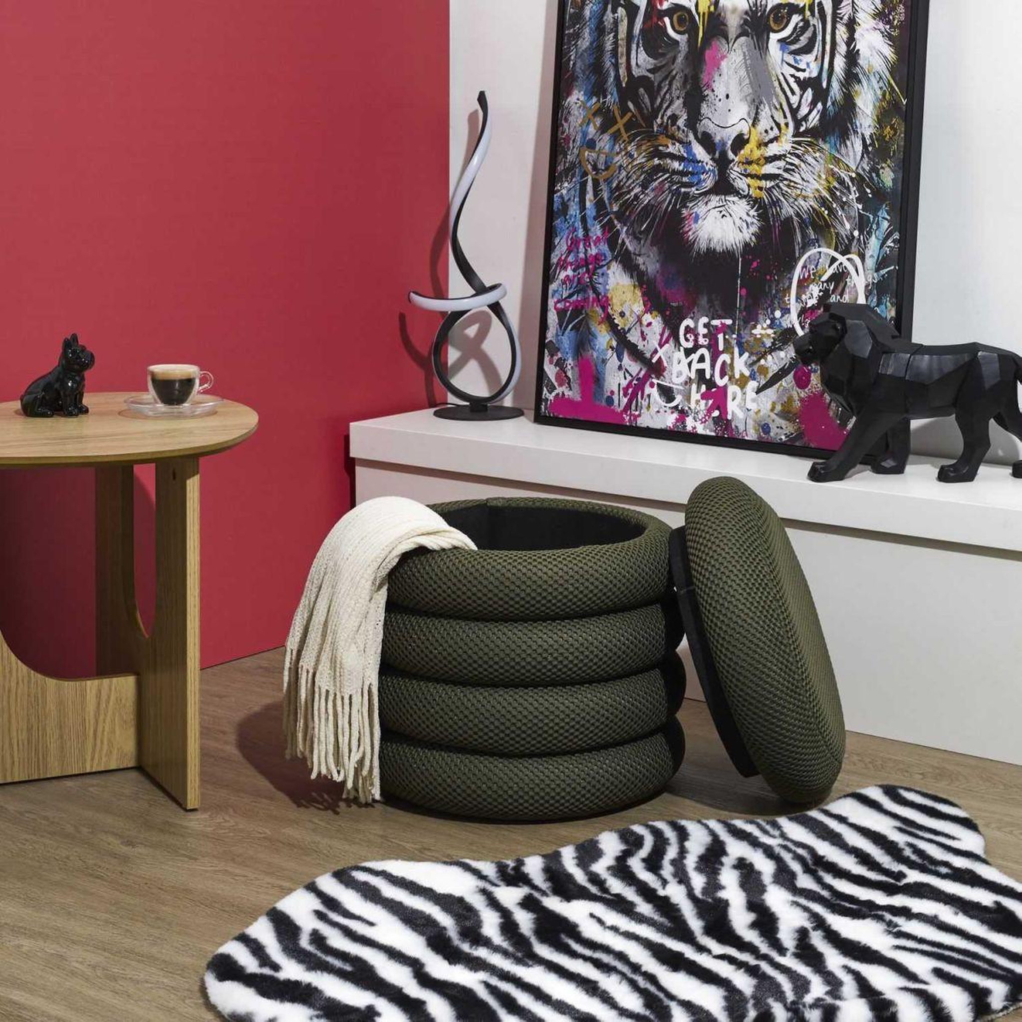 Voir la diapositive 5 : The Home Deco Factory Pouf coffre rangement  atome  42cm kaki