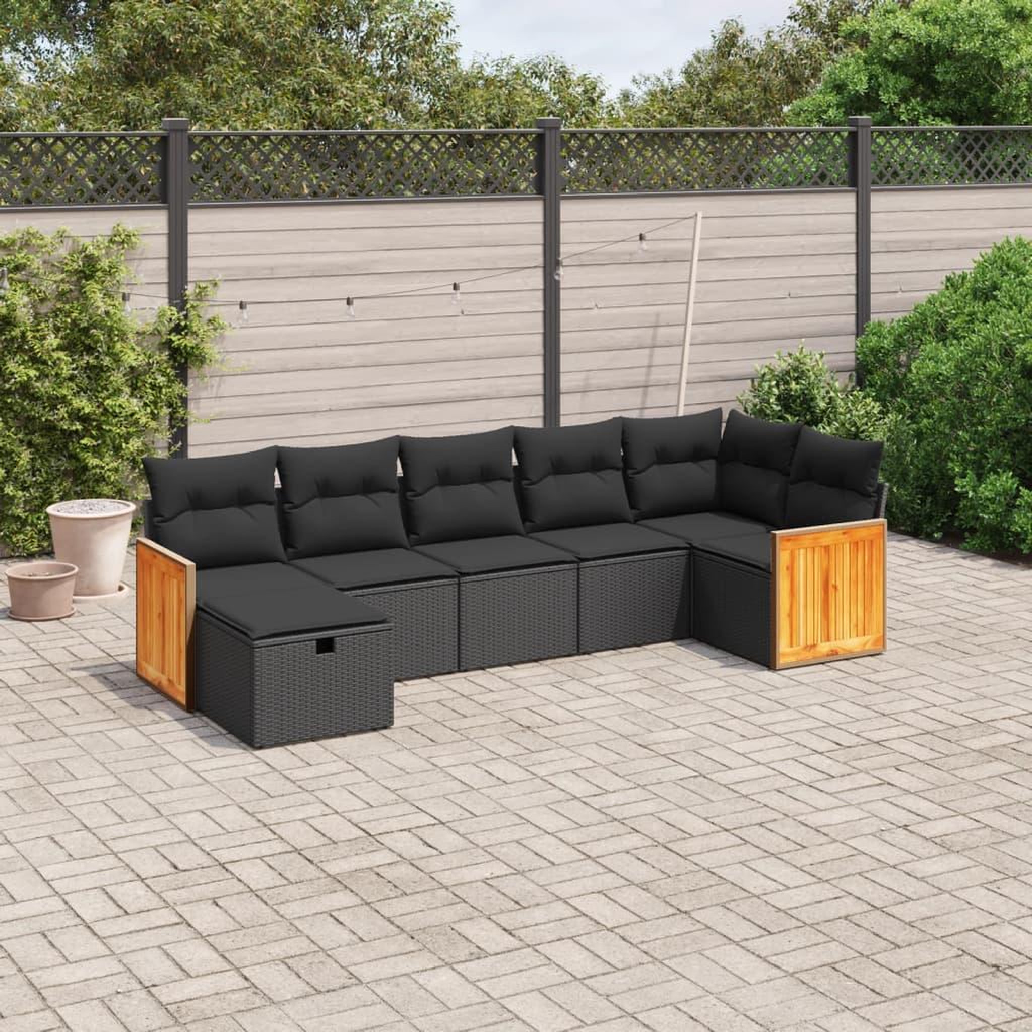 VIDAXL Salon de jardin 7 pcs avec coussins noir resine tressee