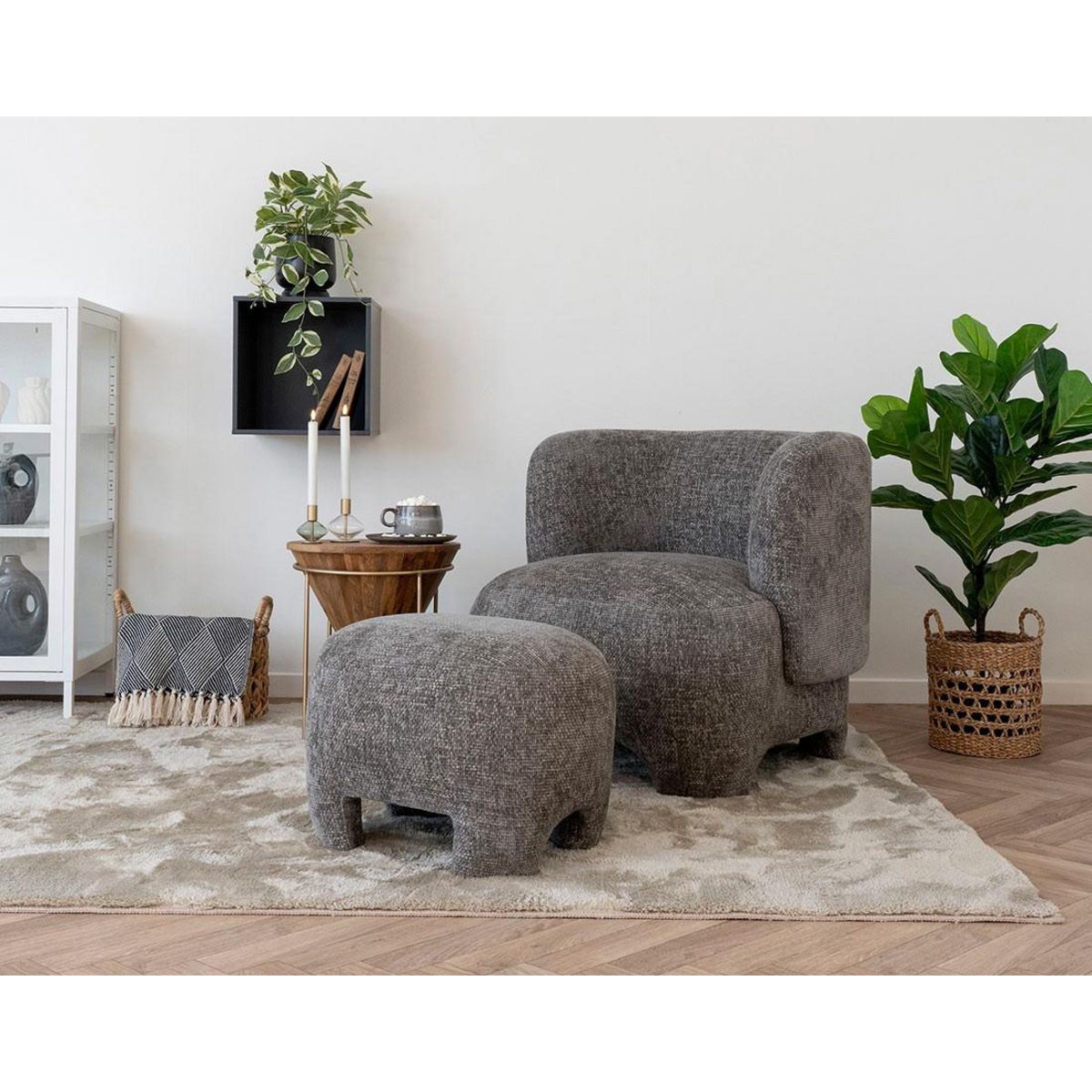 LISA DESIGN Olbia - pouf - en tissu texturé