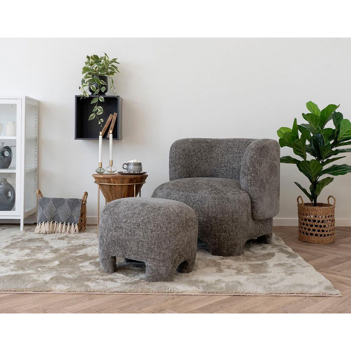 LISA DESIGN Olbia - pouf - en tissu texturé