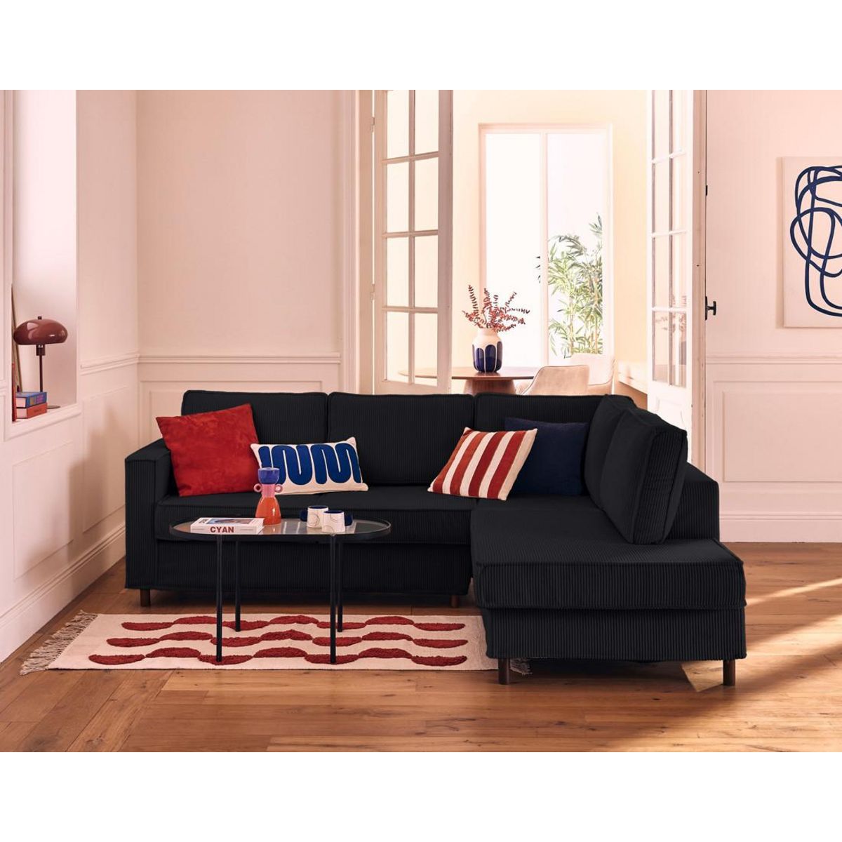 LISA DESIGN Jake - canapé déhoussable d'angle droit 5 places en velours côtelé