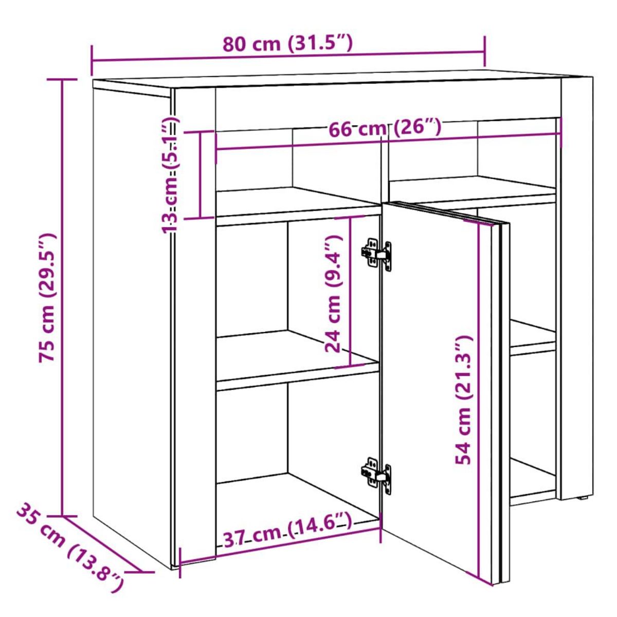 VIDAXL Buffet et lumieres LED vieux bois 80x35x75 cm bois d'ingenierie