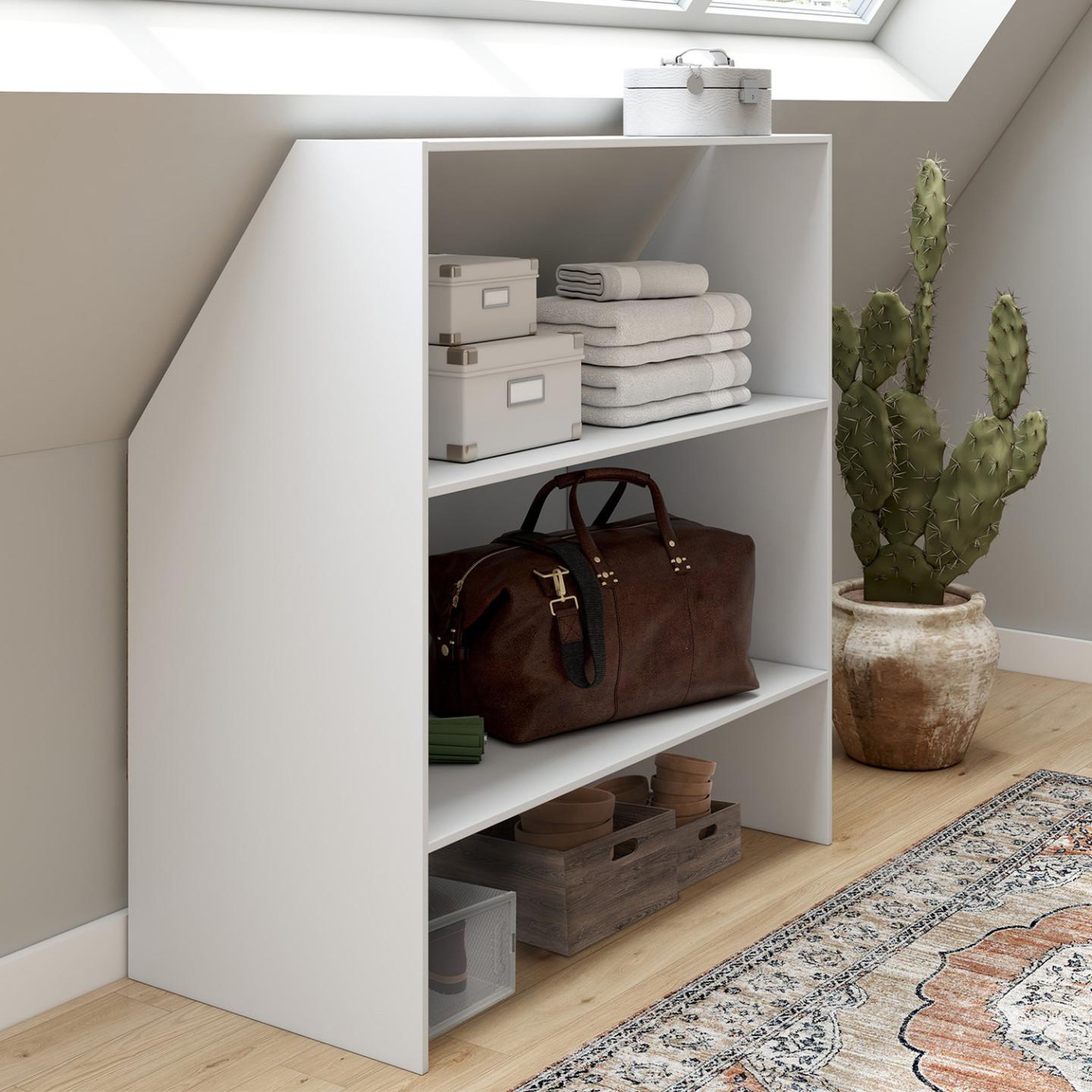 Voir la diapositive 2 : ID MARKET Etagère sous pente 2 niveaux tomi 100 x 50 x 70/110 cm blanc