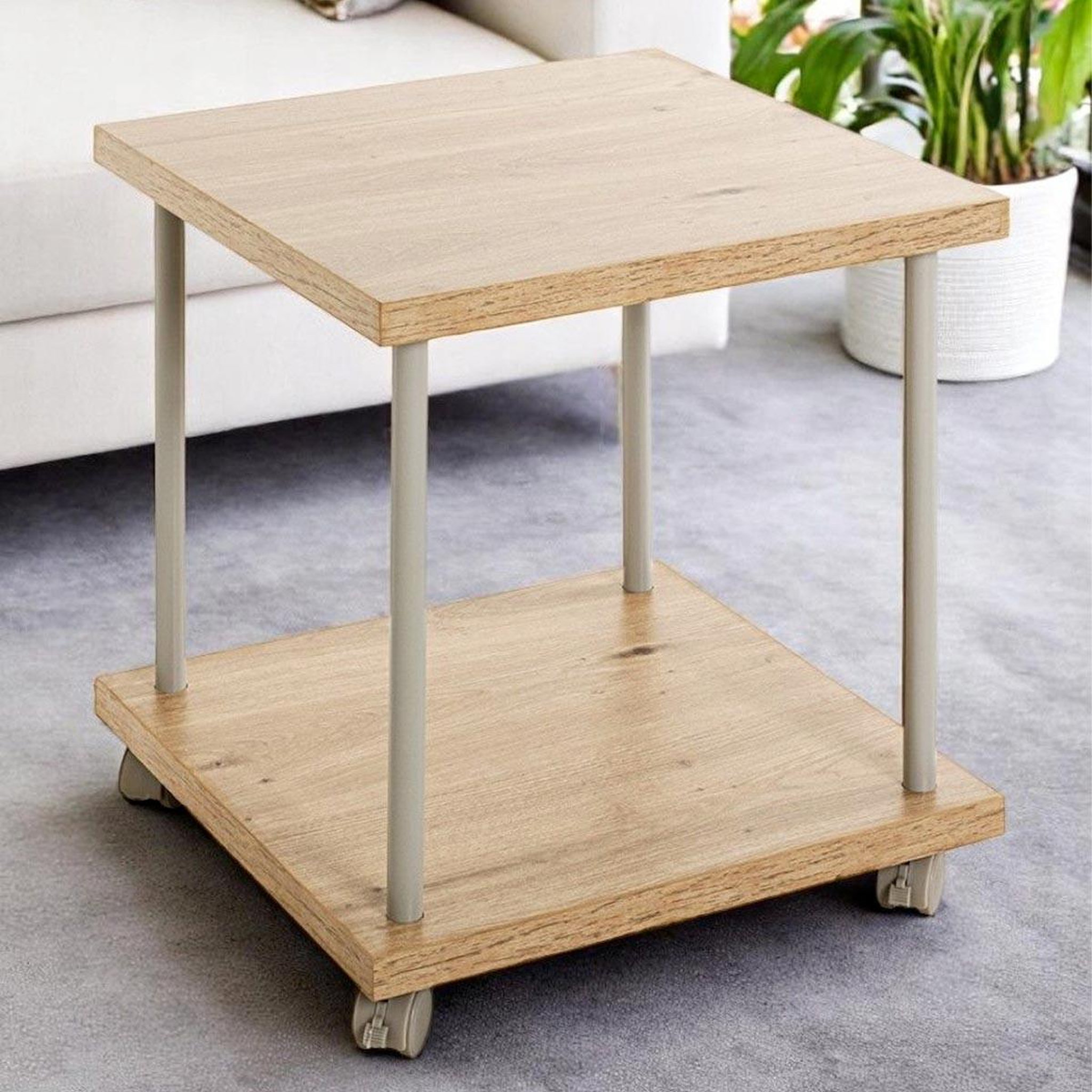 Voir la diapositive 3 : Paris Prix Table d'appoint à roulettes  ilona  45cm naturel & gris