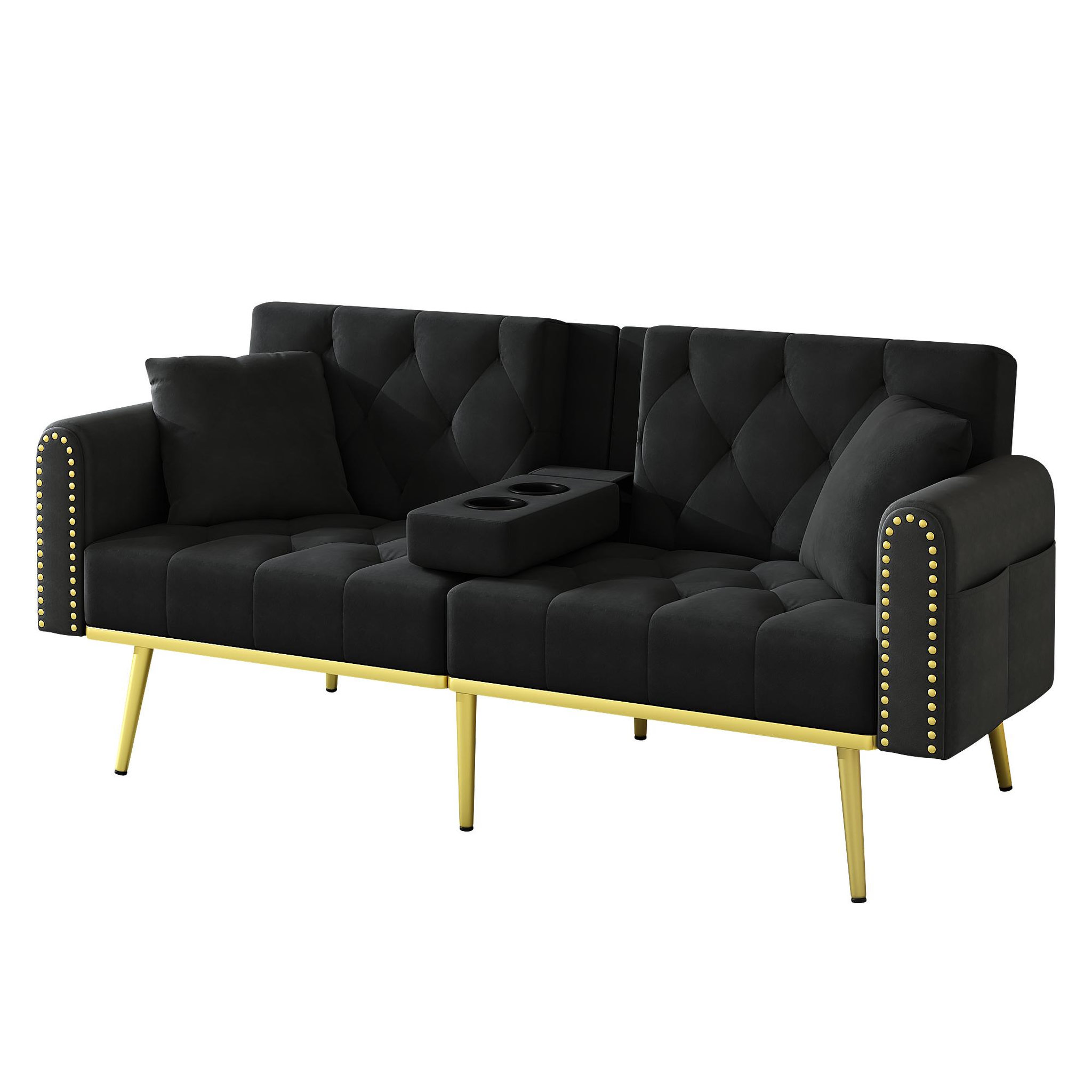 Voir la diapositive 1 : MERAX Canapé droit convertible 2 places velours