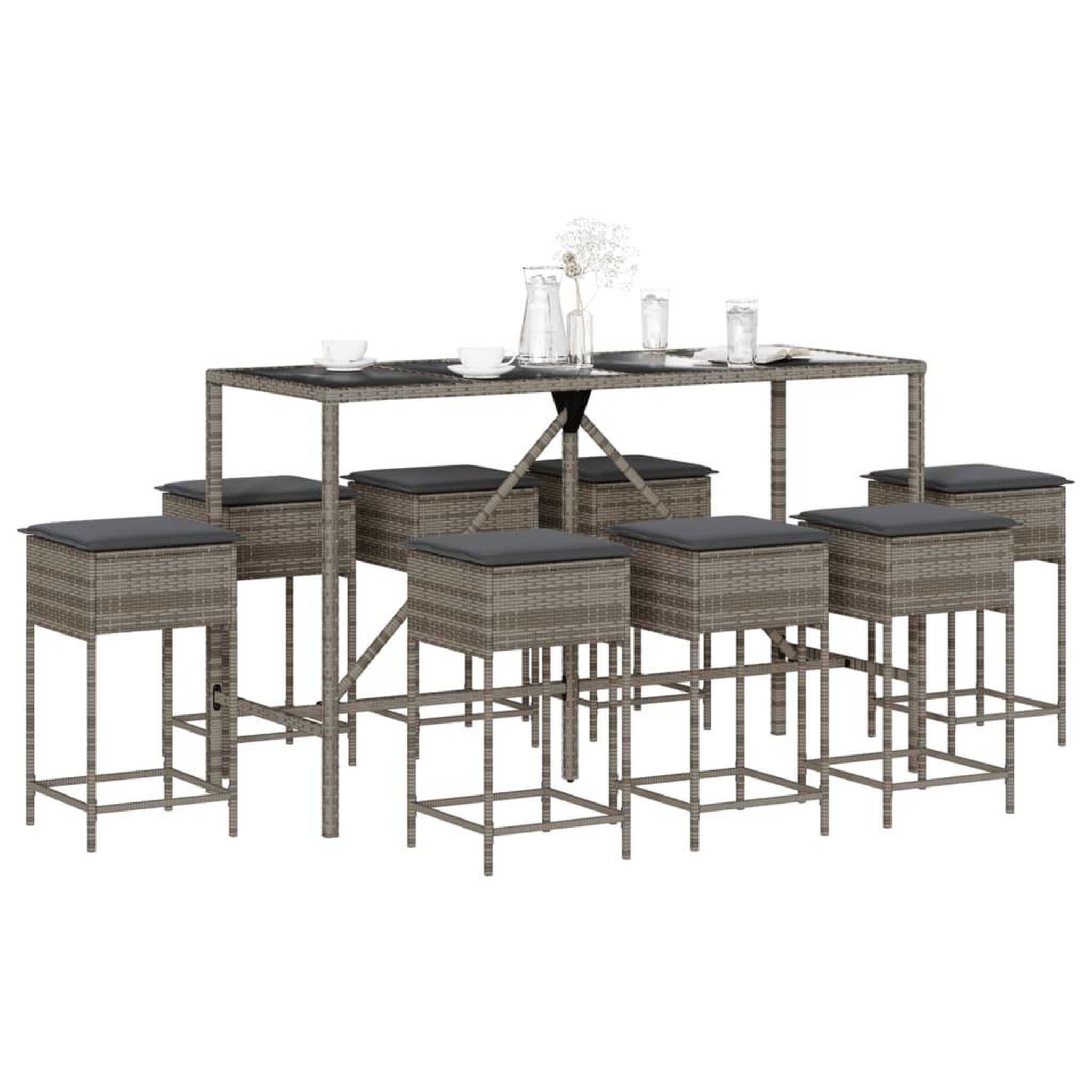 VIDAXL Ensemble de bar de jardin 9 pcs avec coussins gris poly rotin
