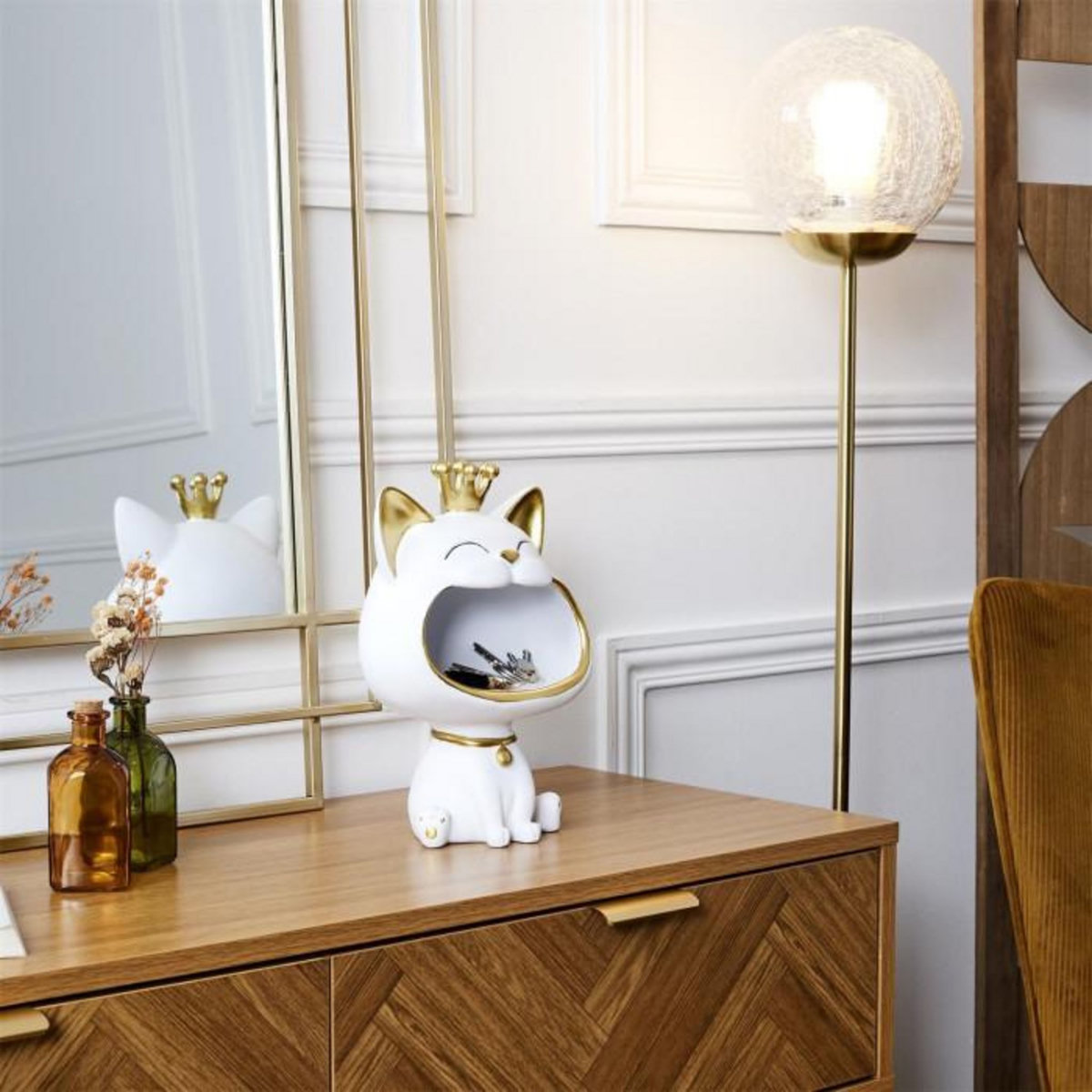 Paris Prix Vide-Poche Statue  Chat  25cm Blanc