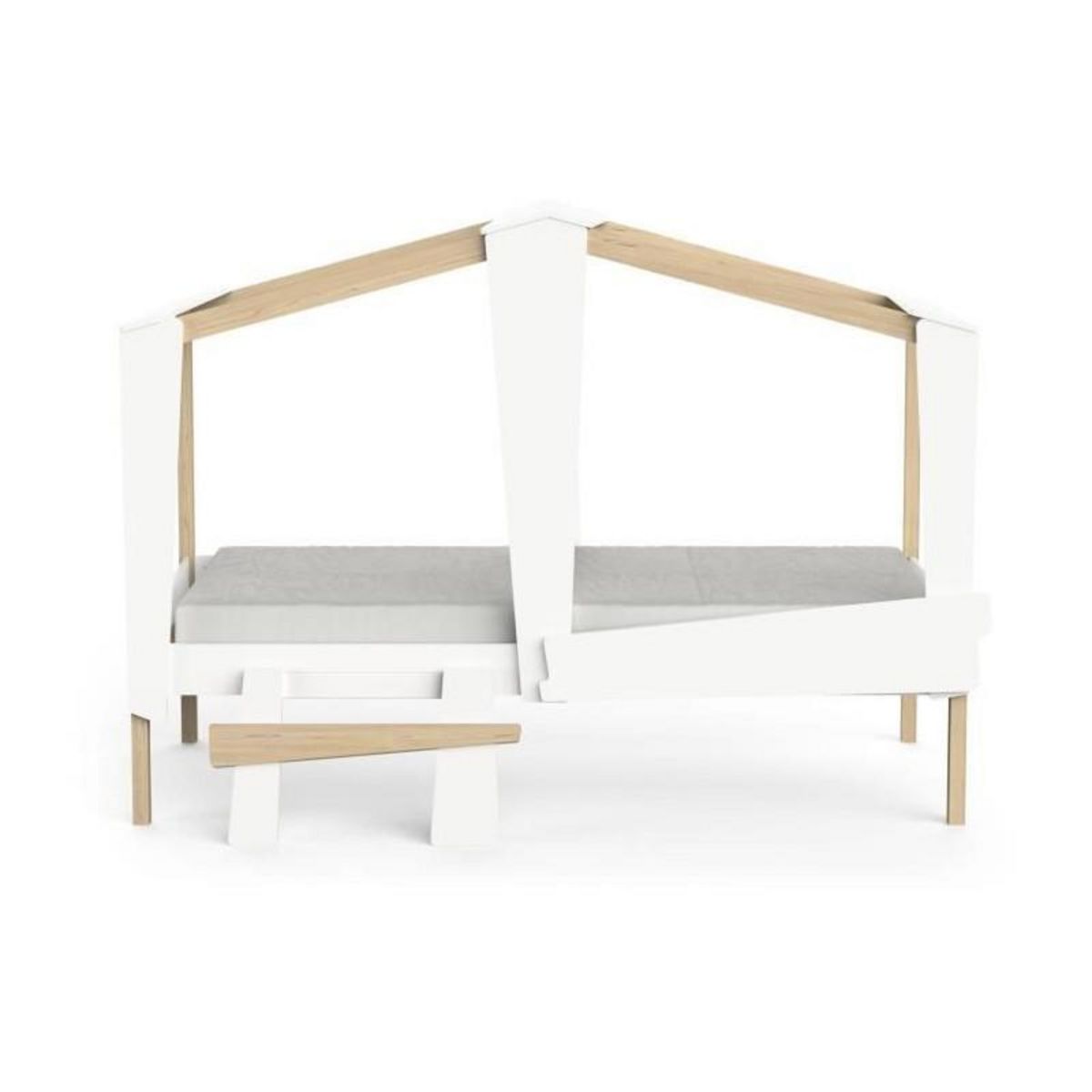 Demeyere DEMEYERE Lit cabane - 90 x 200 cm - Grand Tiroir - Blanc mat et chene kronberg