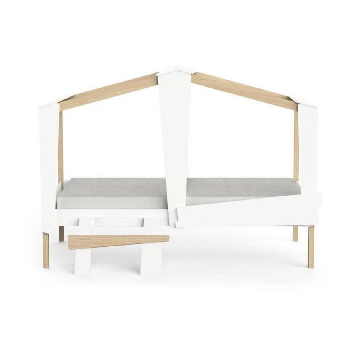 Demeyere DEMEYERE Lit cabane - 90 x 200 cm - Grand Tiroir - Blanc mat et chene kronberg