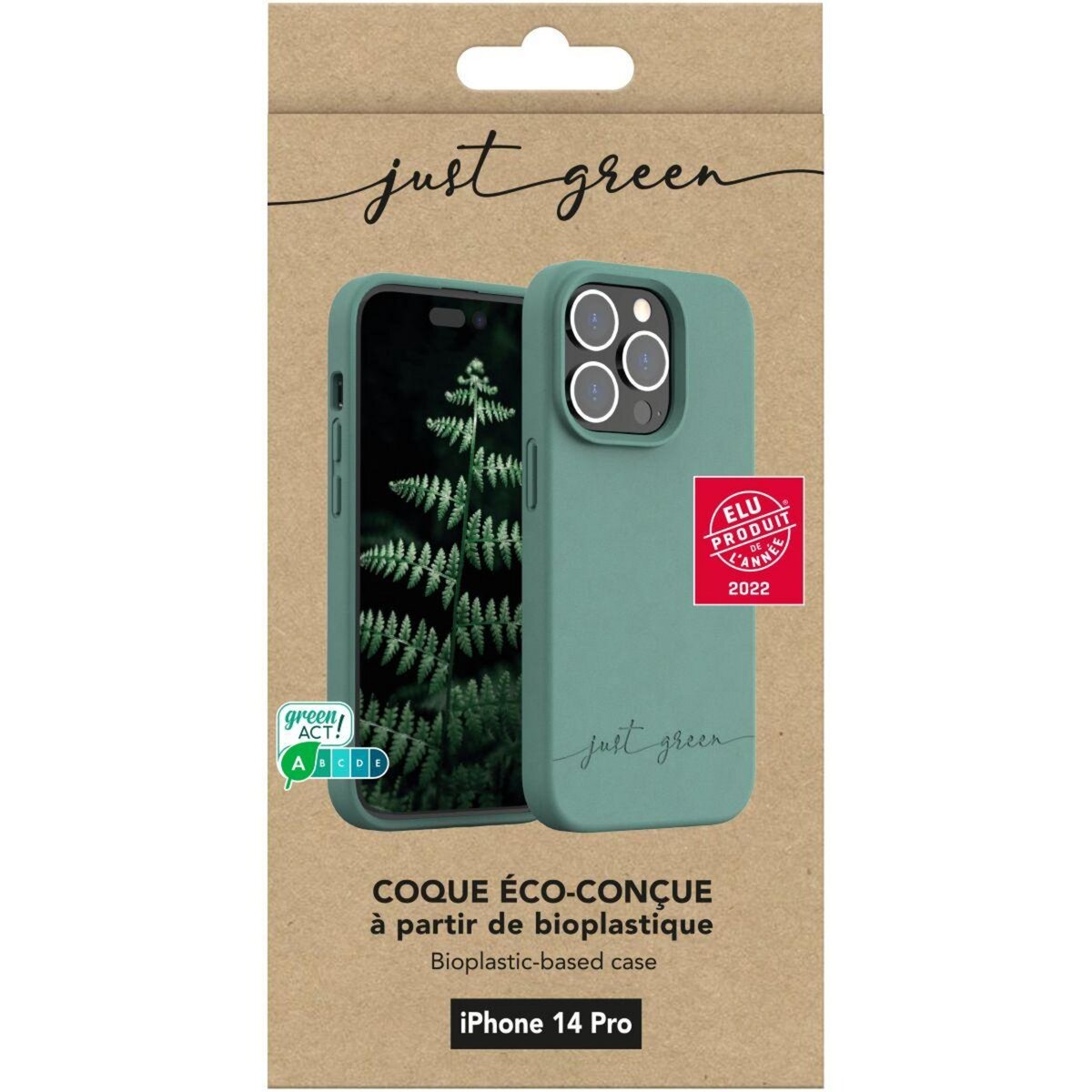 JUST GREEN Coque iPhone 14 Pro BIO vert nuit