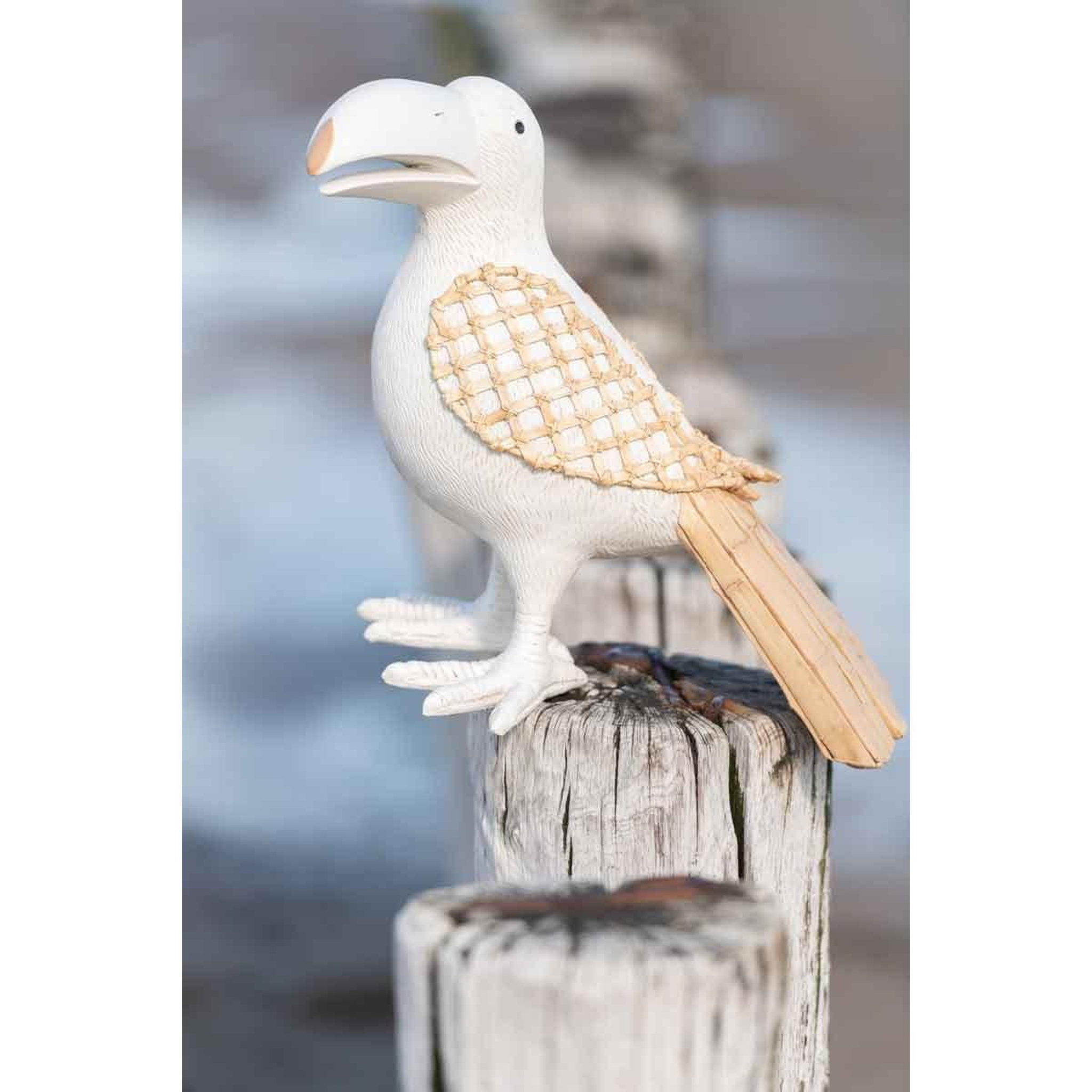 Voir la diapositive 2 : J-LINE Statuette Déco  Toucan  38cm Blanc & Naturel