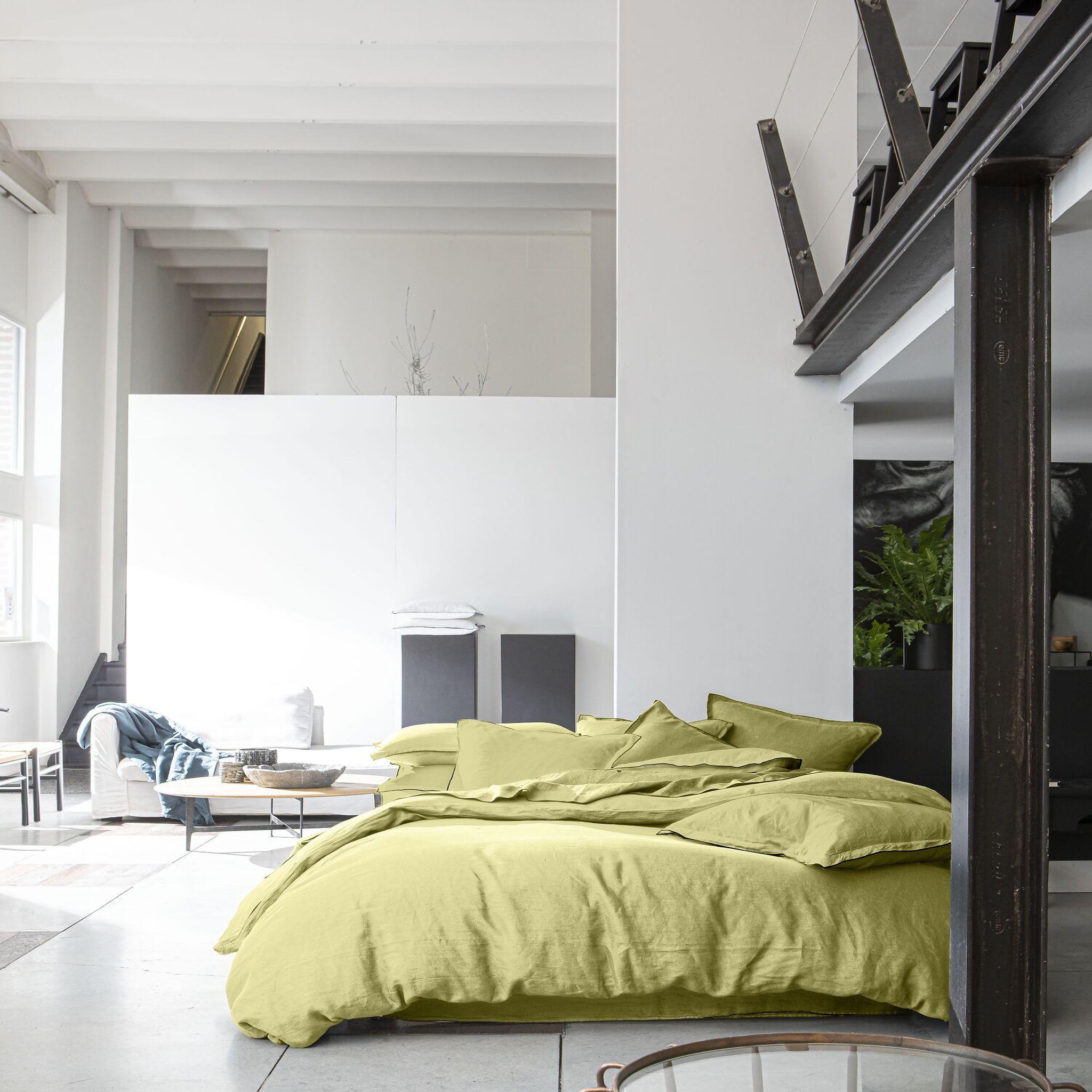 BATON ROUGE Parure de housse de couette 100% lin lavé 160gsm. Coloris disponibles : Vert, Jaune