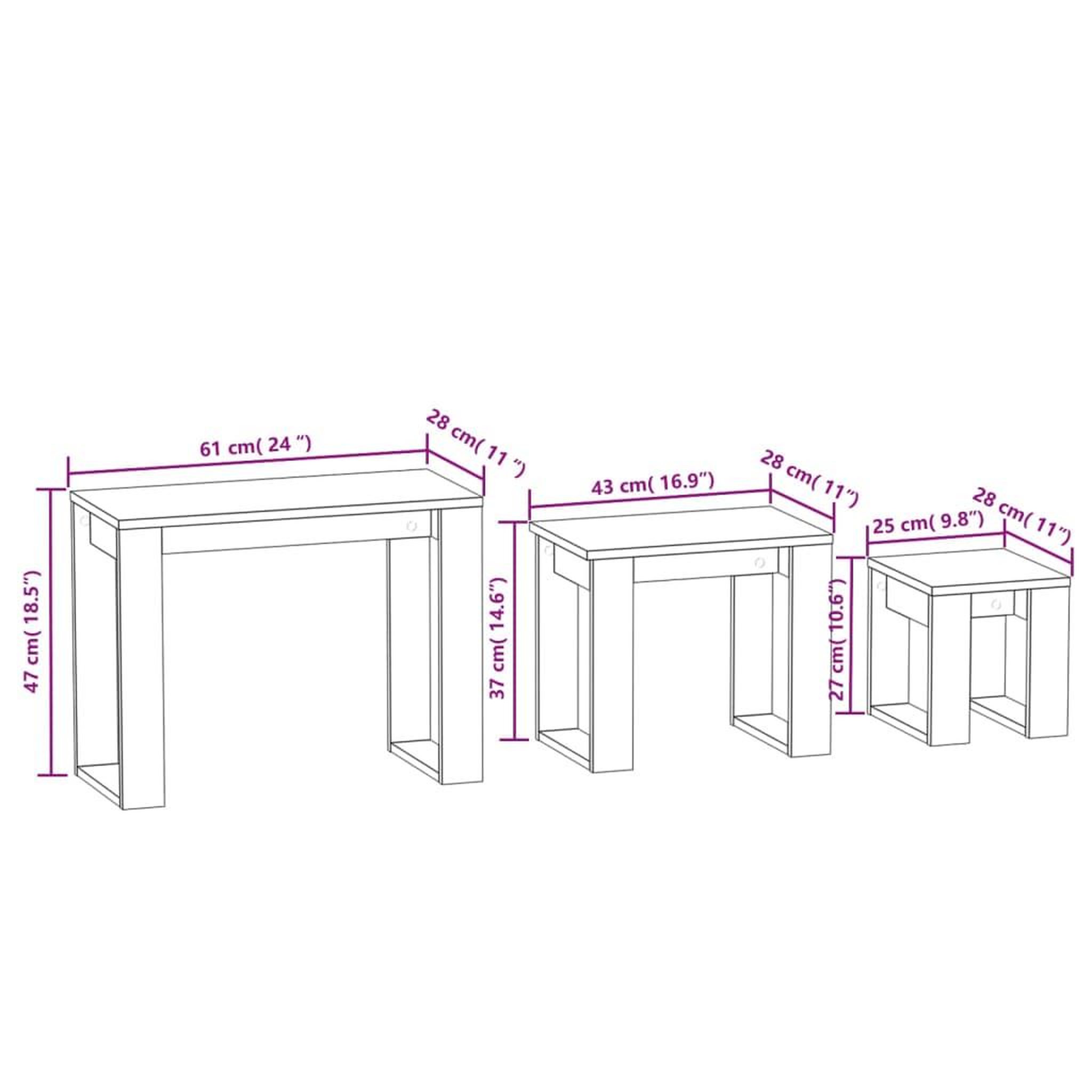 Voir la diapositive 6 : VIDAXL Tables gigognes 3 pcs Gris beton Bois d'ingenierie