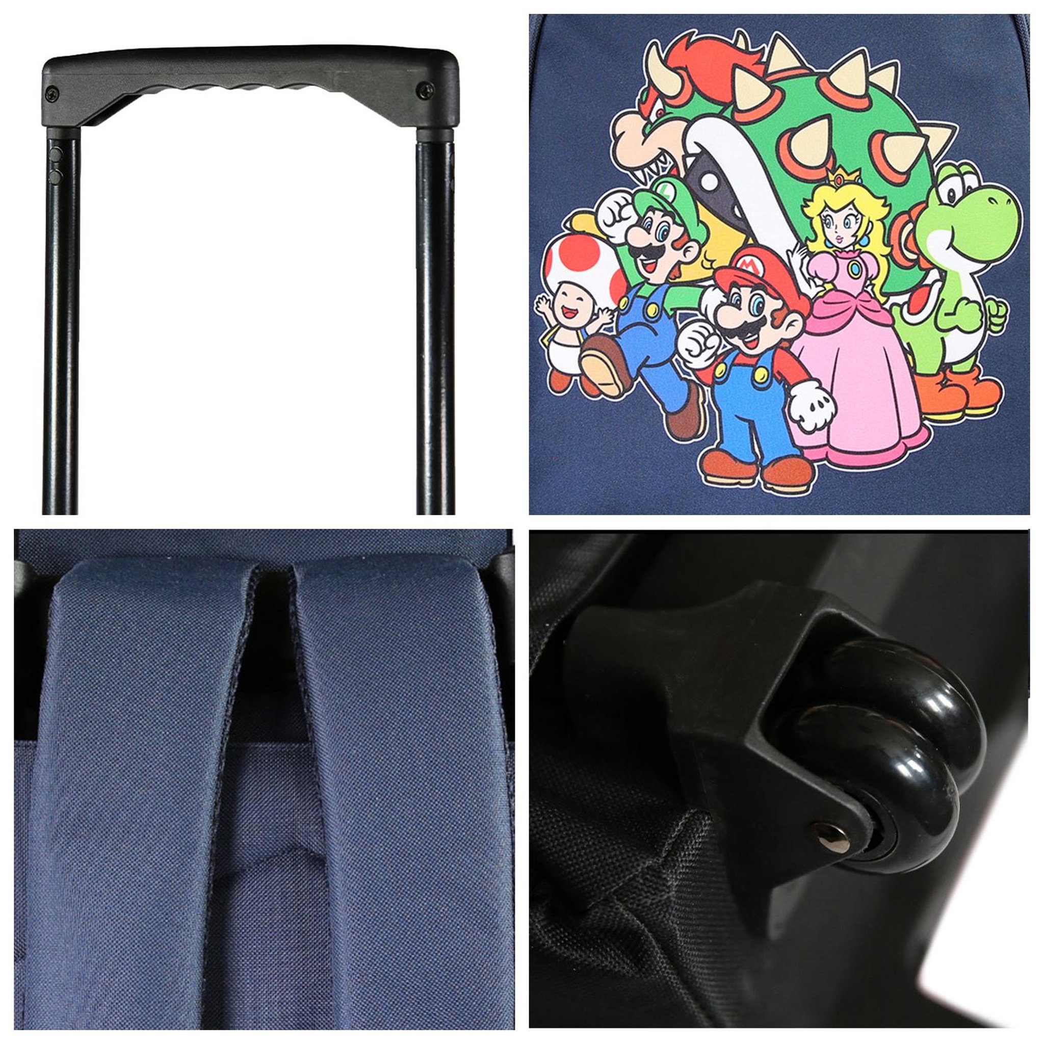Voir la diapositive 5 : Bagtrotter Bagtrotter - Super Mario - Sac à Dos Scolaire - Sac à Dos à Roulettes -  Marine - 2 Compartiments Zippés - 1 Poche Bouteille - 33x16x45cm - Bretelles Matelassées - Dos Matelassé - Matière Polyester - Sac à Dos Scolaire Primaire