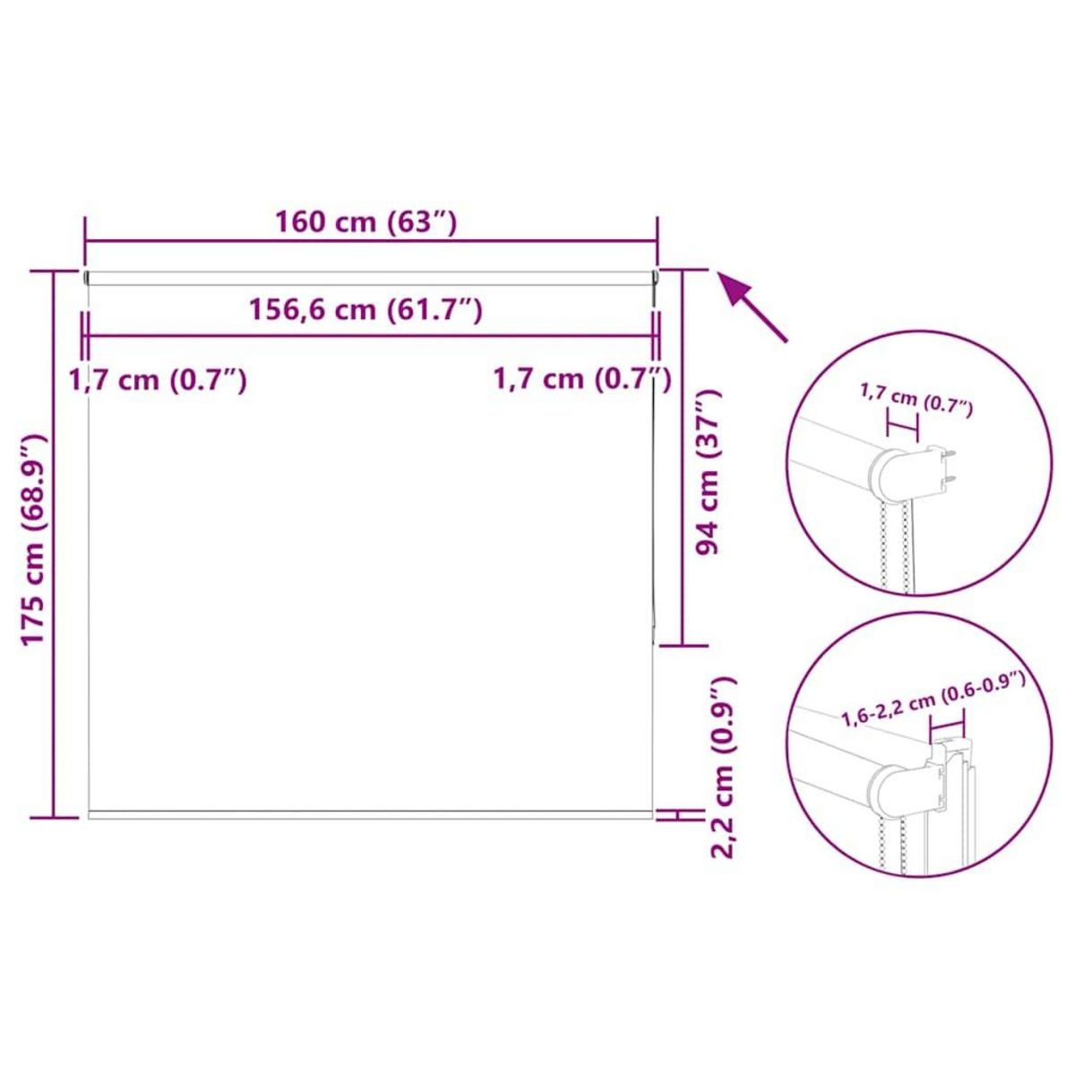 VIDAXL Store enrouleur occultant blanc casse 160x175 cm largeur tissu