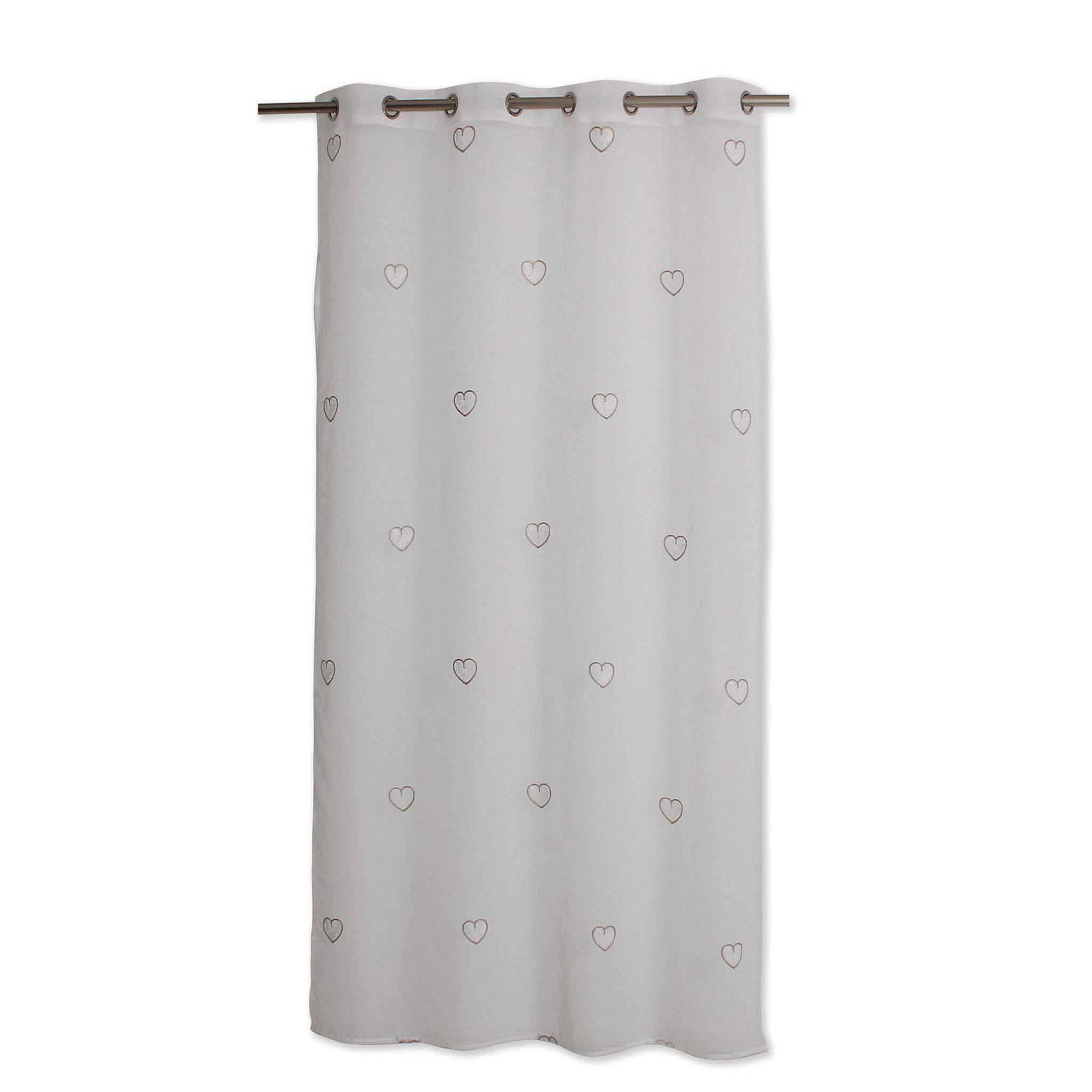 Voir la diapositive 1 : TOILINUX Voilage Solden en étamine avec des cœurs brodés - 140 x 240 cm - Blanc et Beige