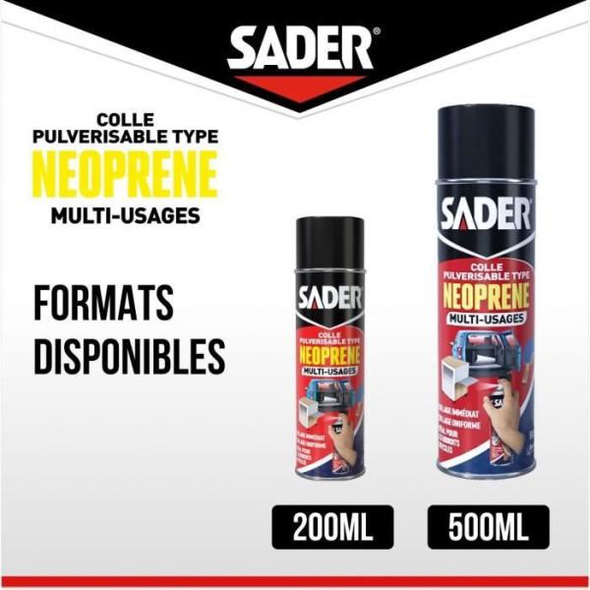 Voir la diapositive 5 : Sader Colle aérosol néoprene multi-usages - SADER - Extra forte - Tous matériaux - Prise immédiate - Bombe 500 ml