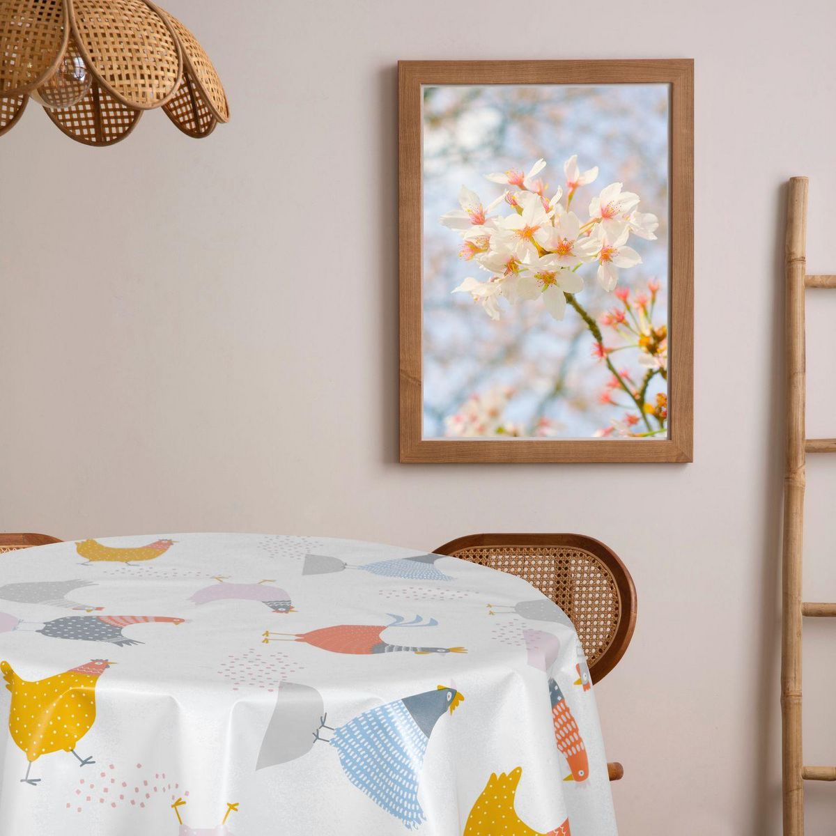 HABITABLE Nappe en toile cirée ronde motifs poules ADELE - Diam. 135 cm