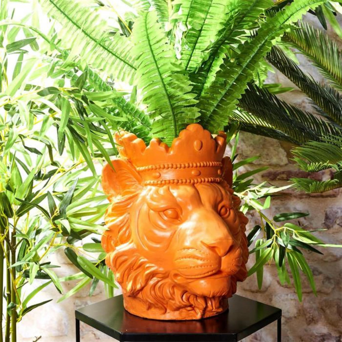 Paris Prix Statue & Porte Plante  Lion  35cm Orange