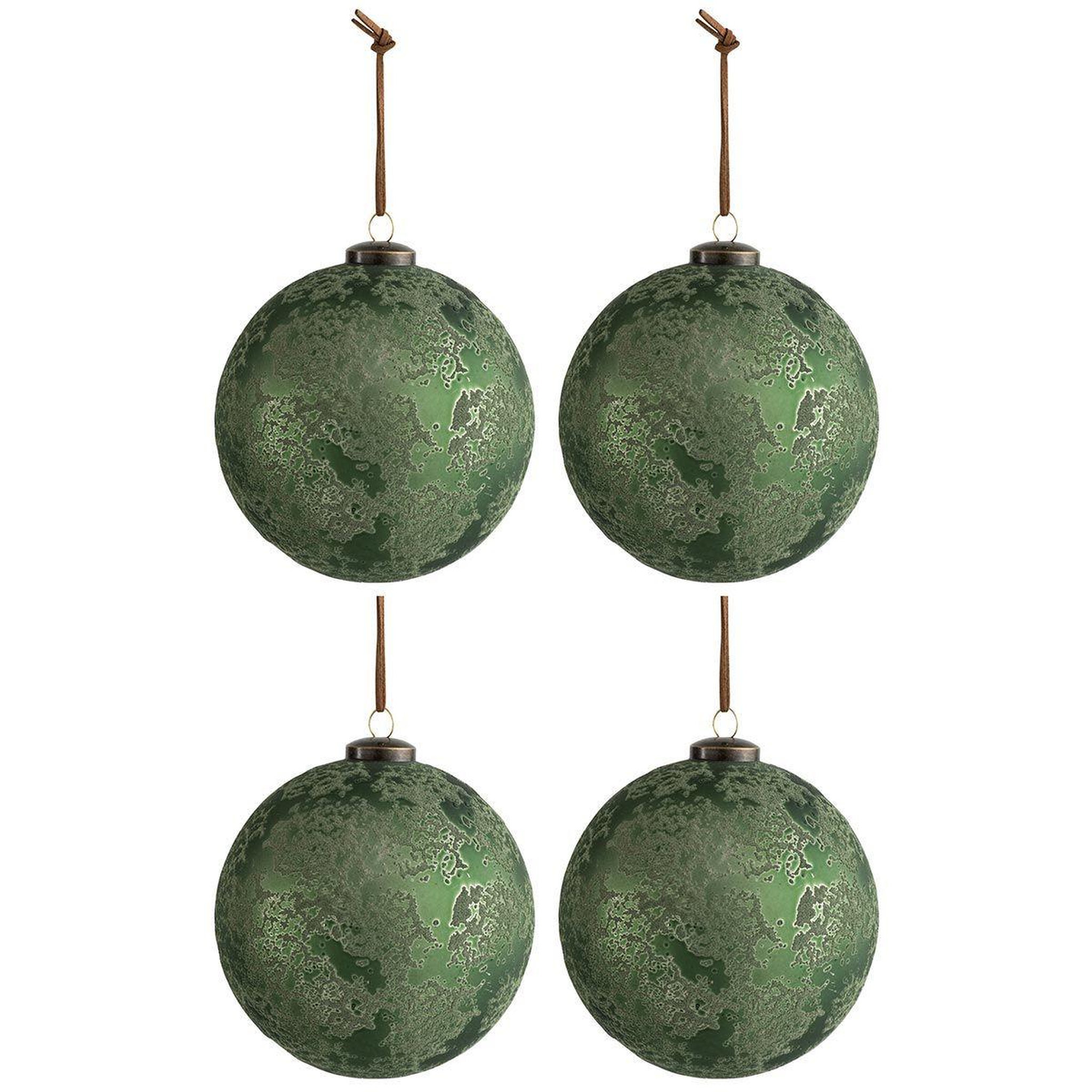 J-LINE Lot de 4 Boules de Noël  Antique  12cm Vert