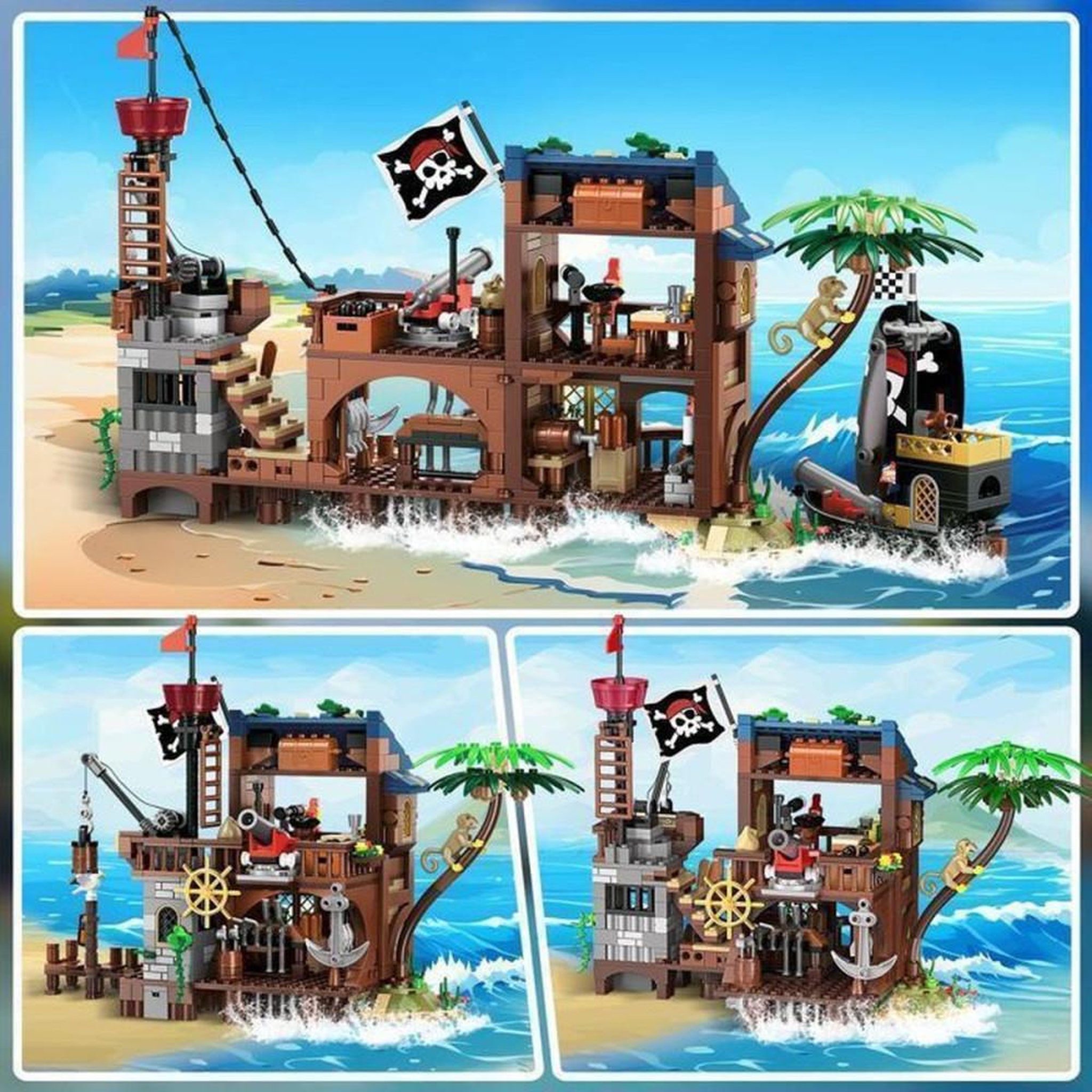 Voir la diapositive 4 : Ensemble de construction pirate 3 en 1 781 pièces avec LED, navire et camp transformable