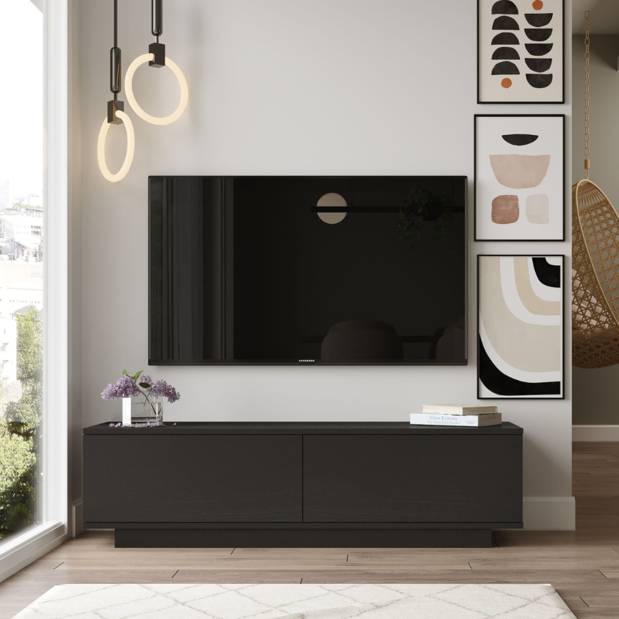 Voir la diapositive 2 : CONCEPT USINE Meuble tv design noir 140cm meli