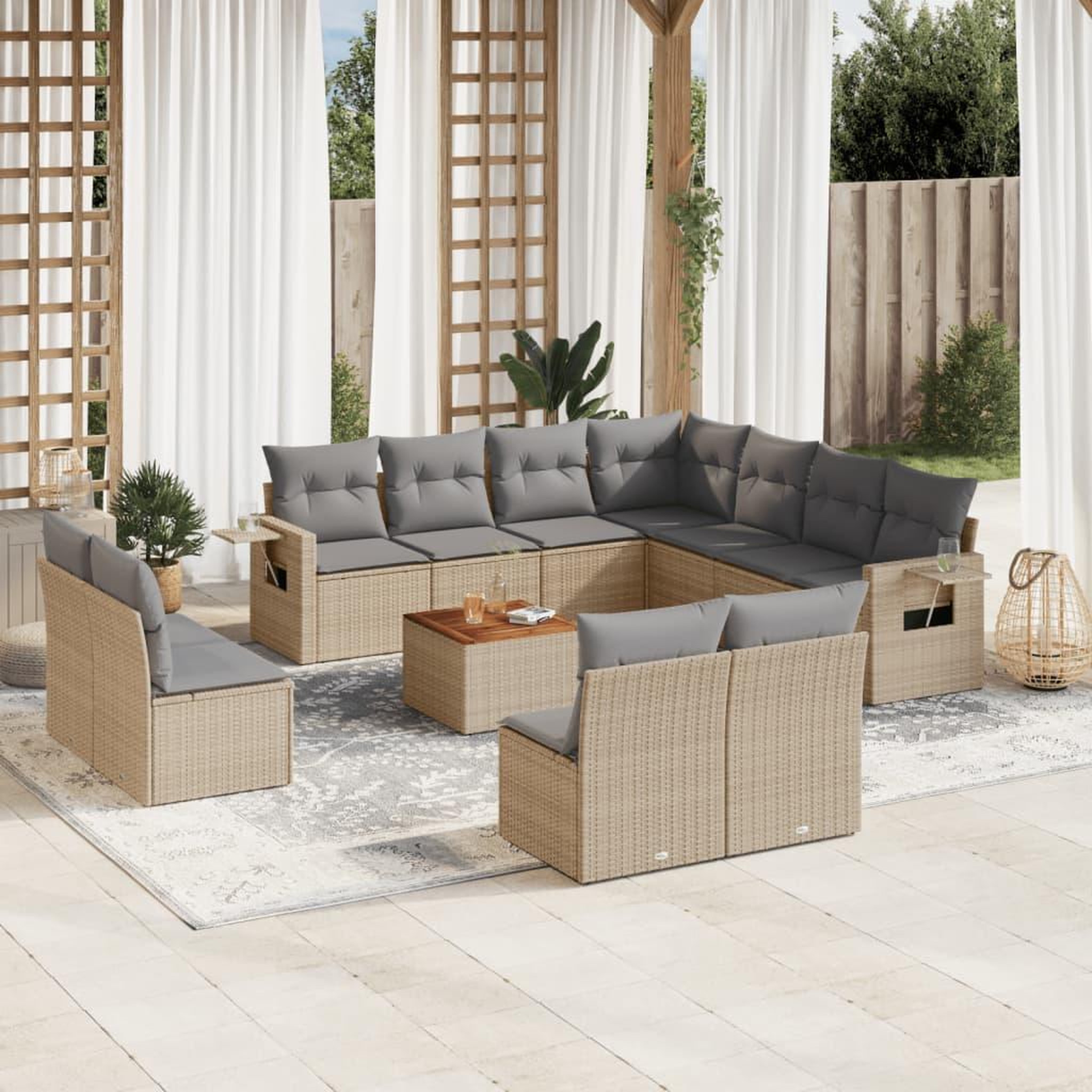 VIDAXL Salon de jardin avec coussins 12 pcs beige resine tressee