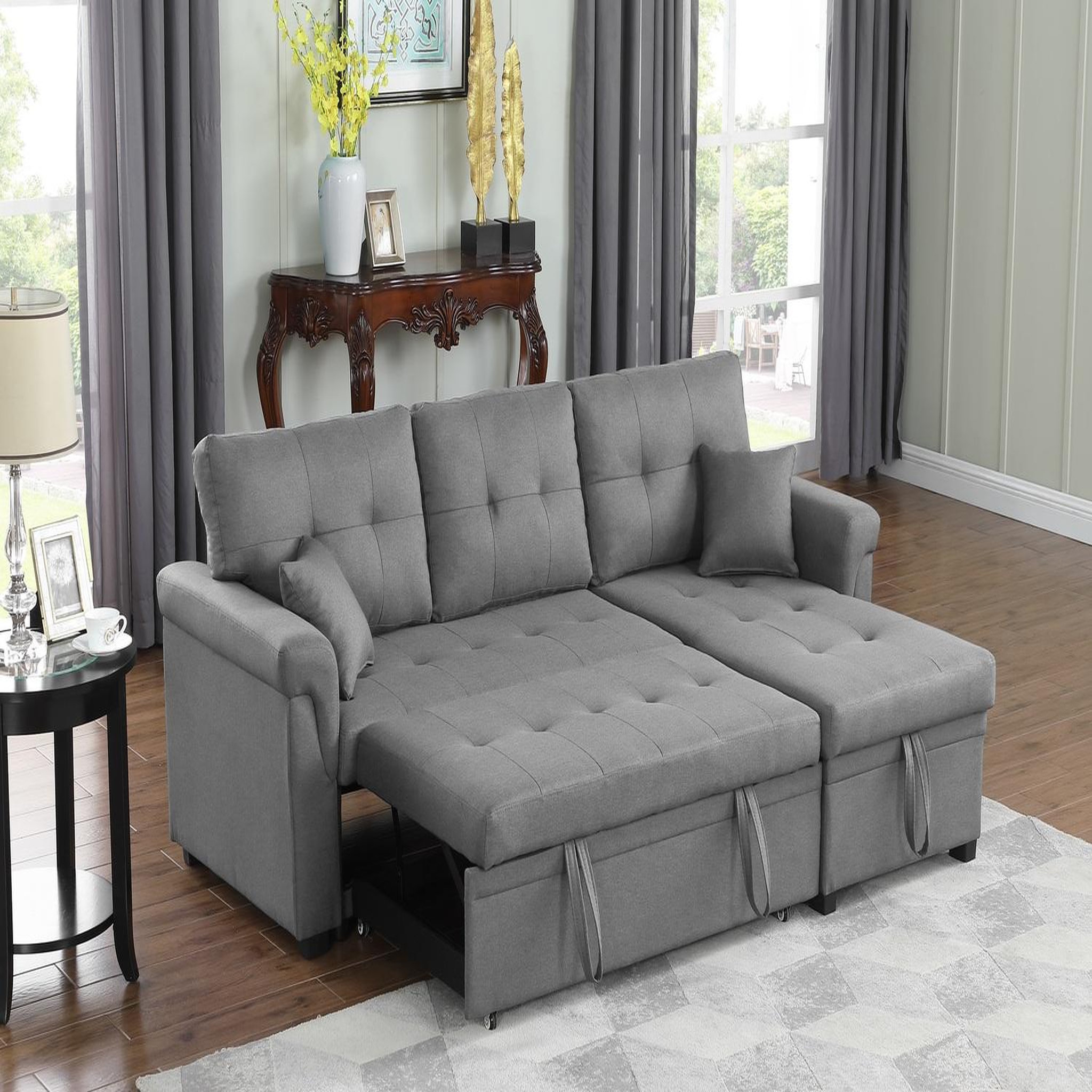 Voir la diapositive 2 : CONCEPT USINE Canapé d'angle droit convertible 4 places en tissu gris clair toronto