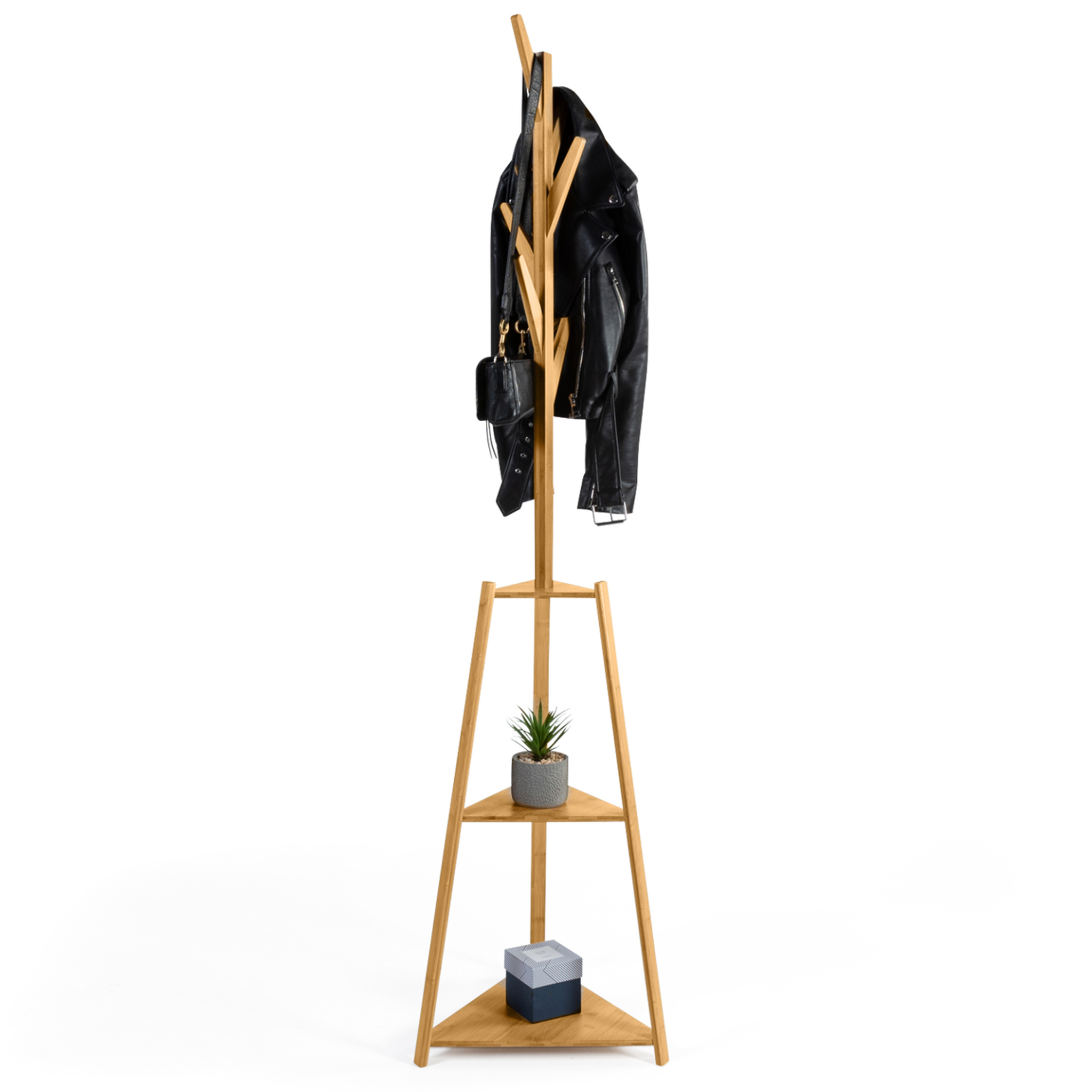 ID MARKET Porte-manteau bambou LANA avec étagères d'angle