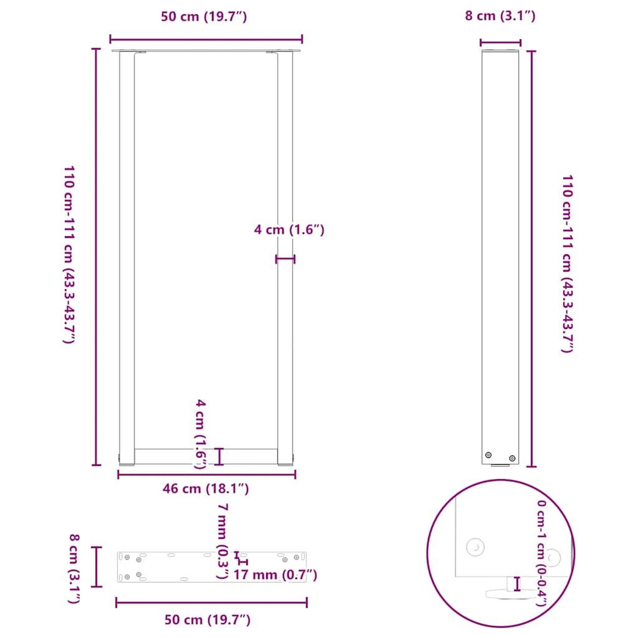 Voir la diapositive 6 : VIDAXL Pieds de table basse forme de U 2pcs blanc 50x(110-111)cm acier