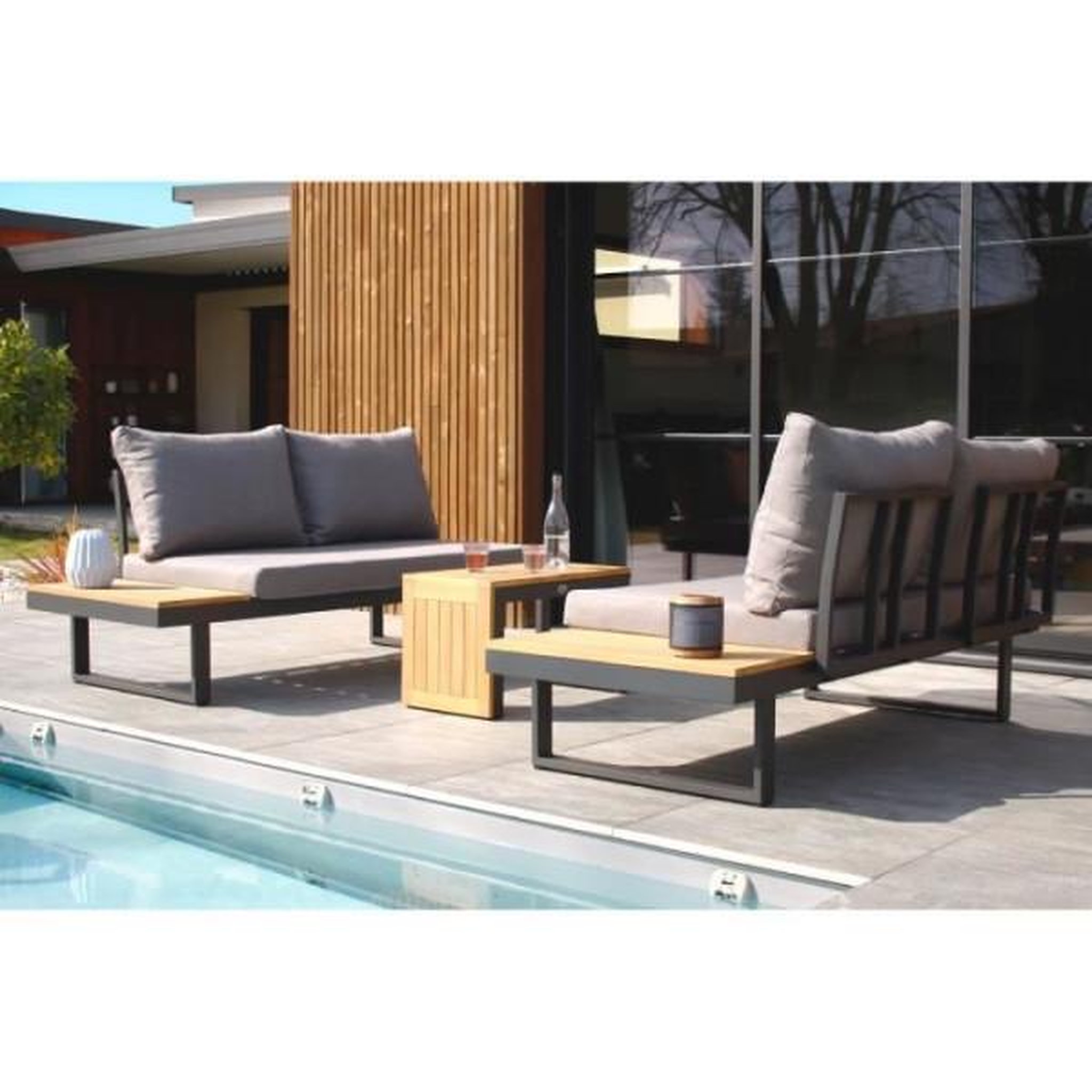 Voir la diapositive 3 : DCB GARDEN Salon de jardin modulable - Aluminium - DCB GARDEN - 4 places - TOKYO - Gris anthracite et bois d'acacia