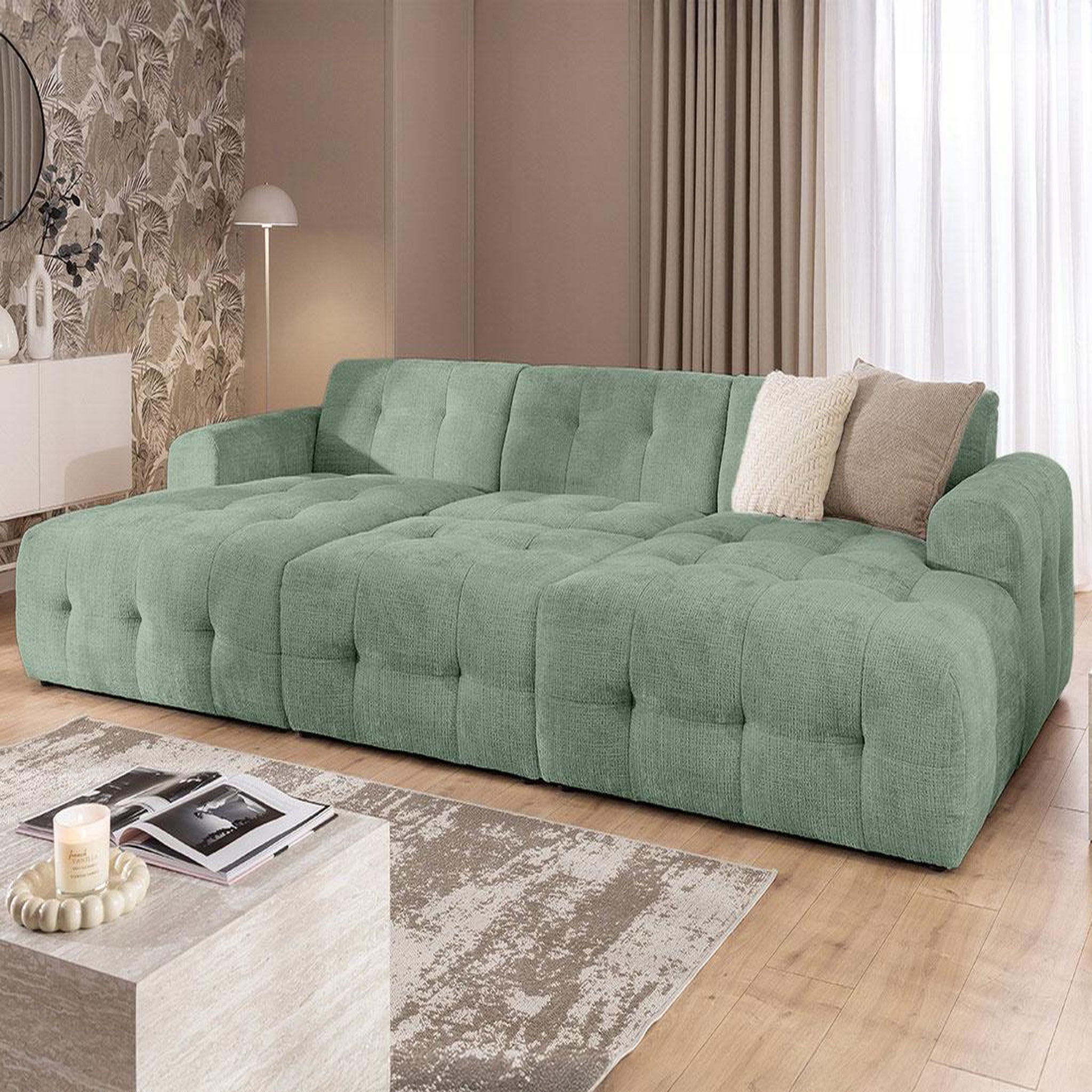 Voir la diapositive 3 : BEST MOBILIER Diane - canapé panoramique en u 6 places en velours texturé