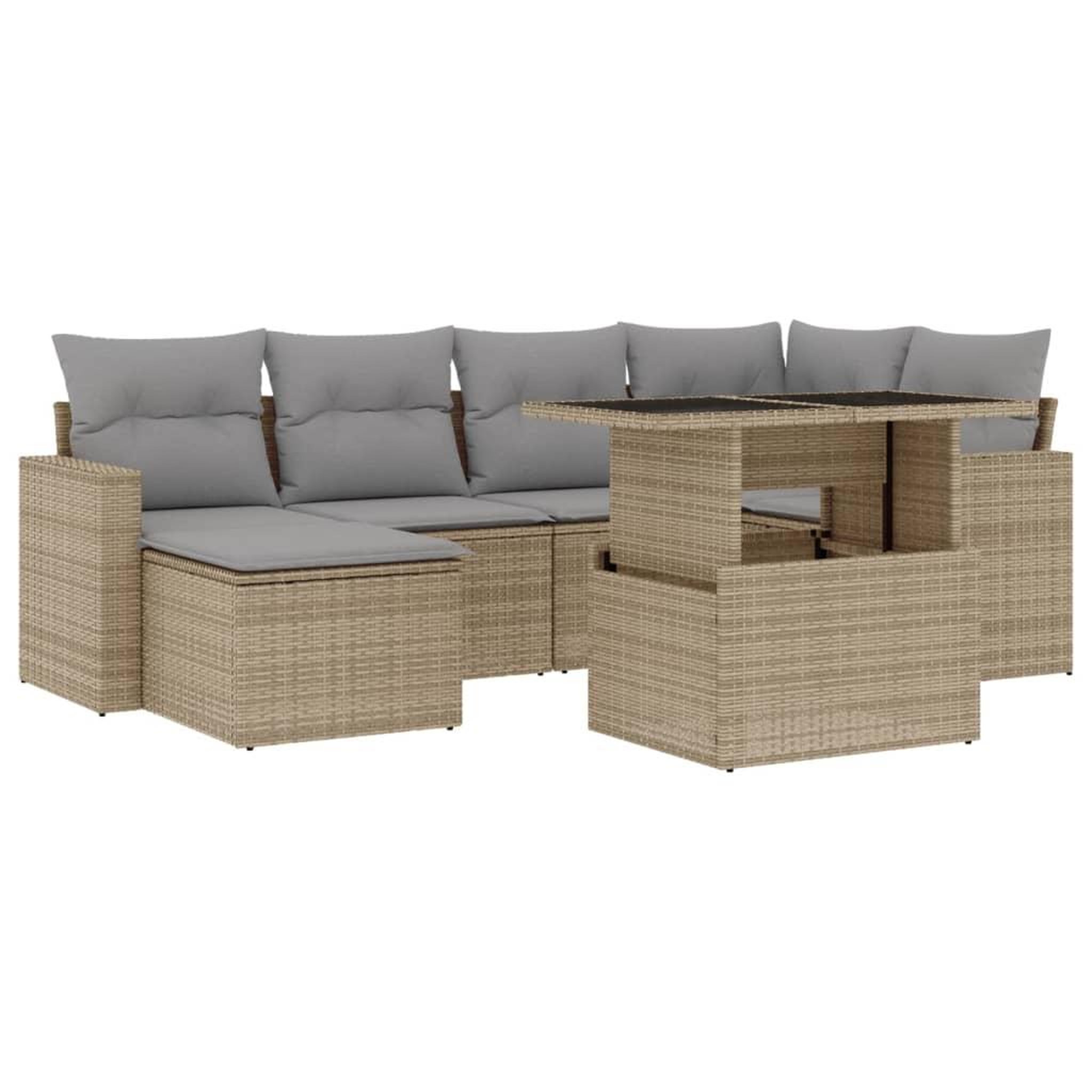 Voir la diapositive 2 : VIDAXL Salon de jardin avec coussins 7 pcs beige resine tressee