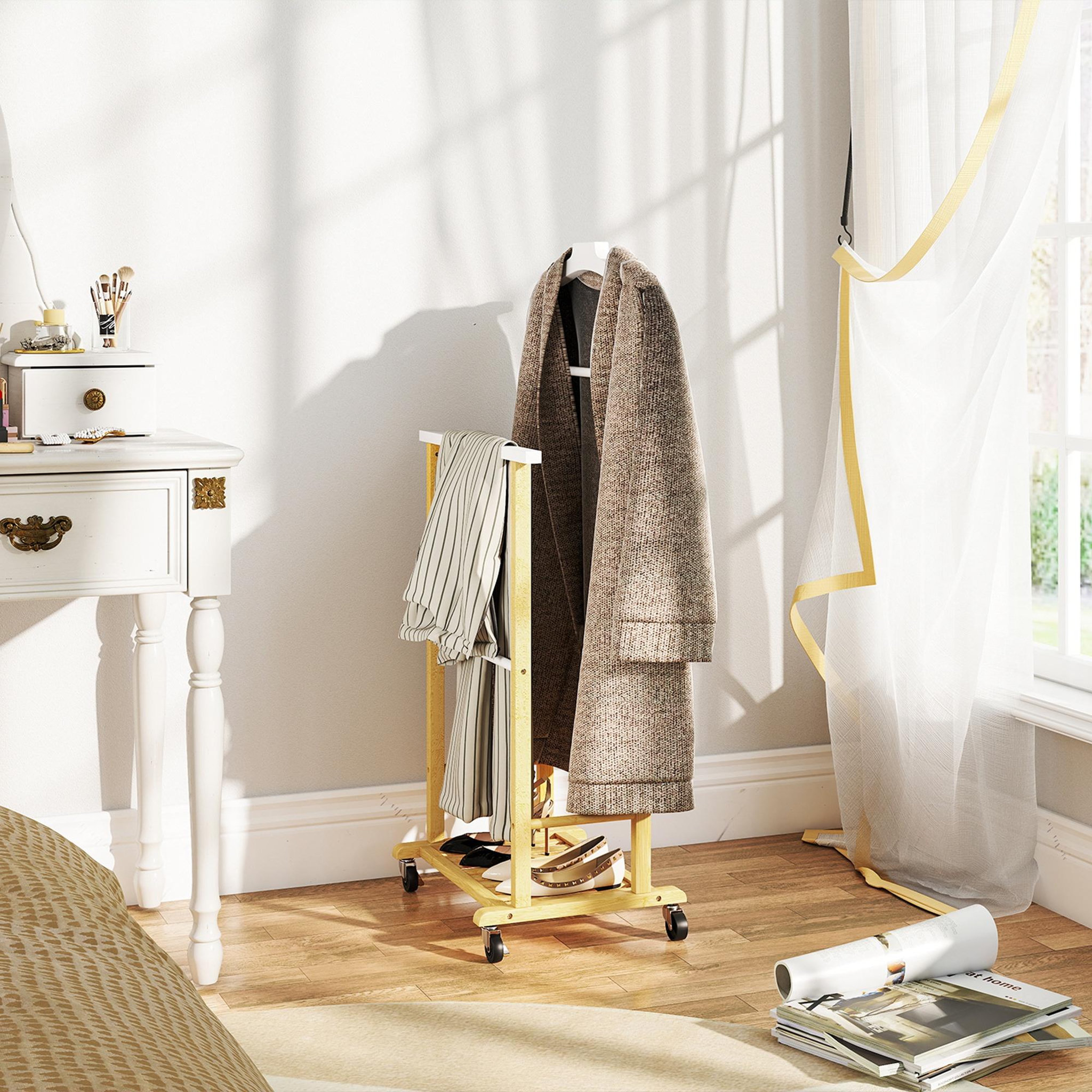 Voir la diapositive 2 : HOMCOM Valet de chambre mobile bois bambou avec portant et étagère
