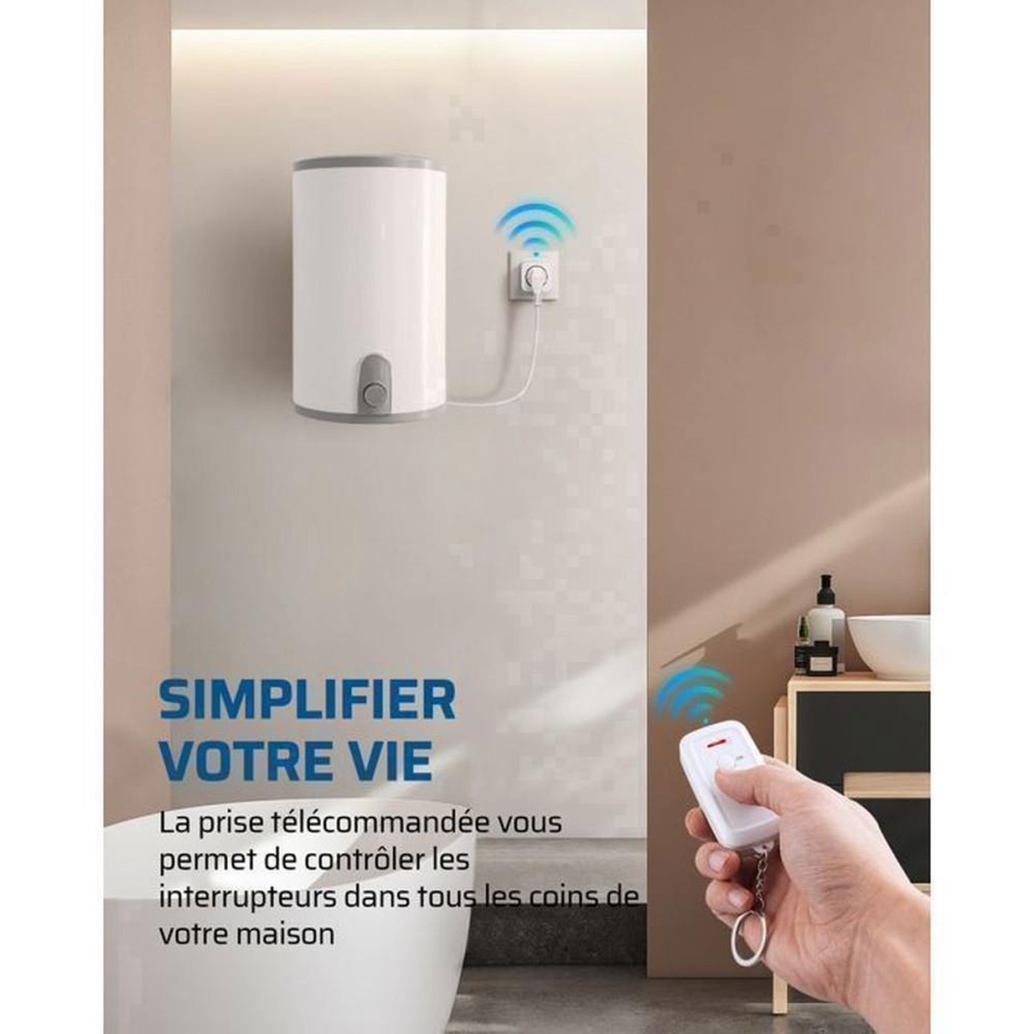 Voir la diapositive 2 : Prise mini commandée à distance RF préprogrammée EU type E/F blanche 230 V 16 A 3680 W, portée jusqu'à 30 m, ON/OFF télécommande
