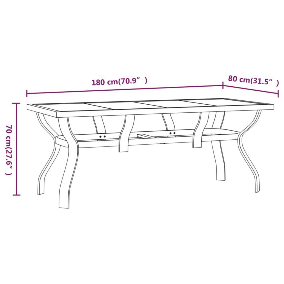 VIDAXL Table de jardin Gris et noir 180x80x70 cm Acier et verre