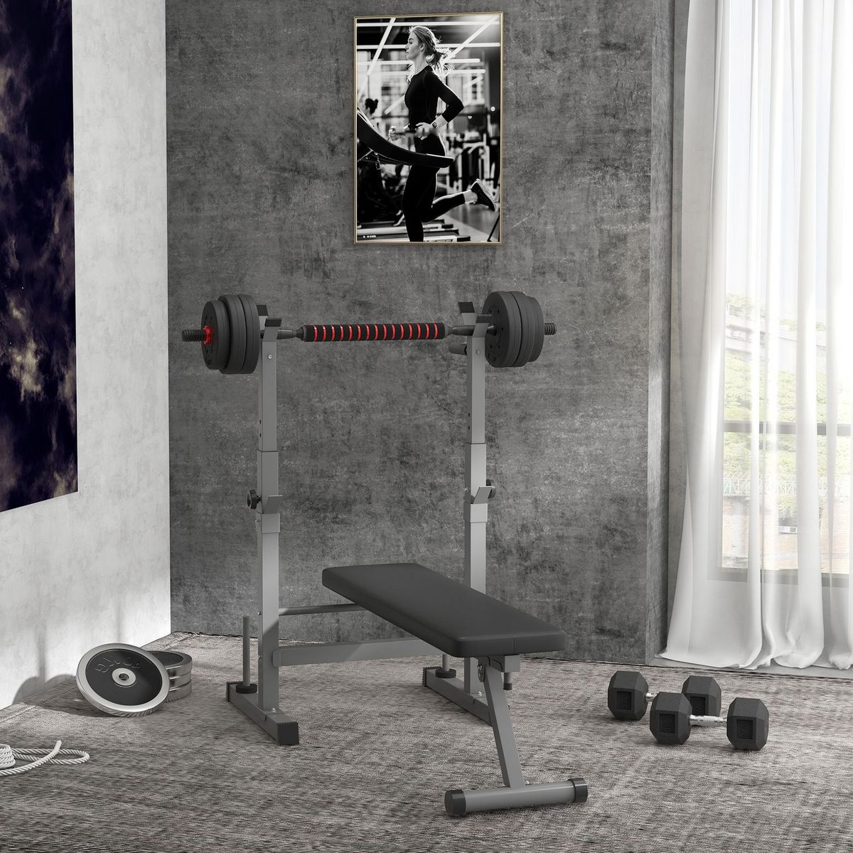 HOMCOM Haltère courte poids 15 Kg - entraînement musculaire & haltérophilie - acier caoutchouc noir