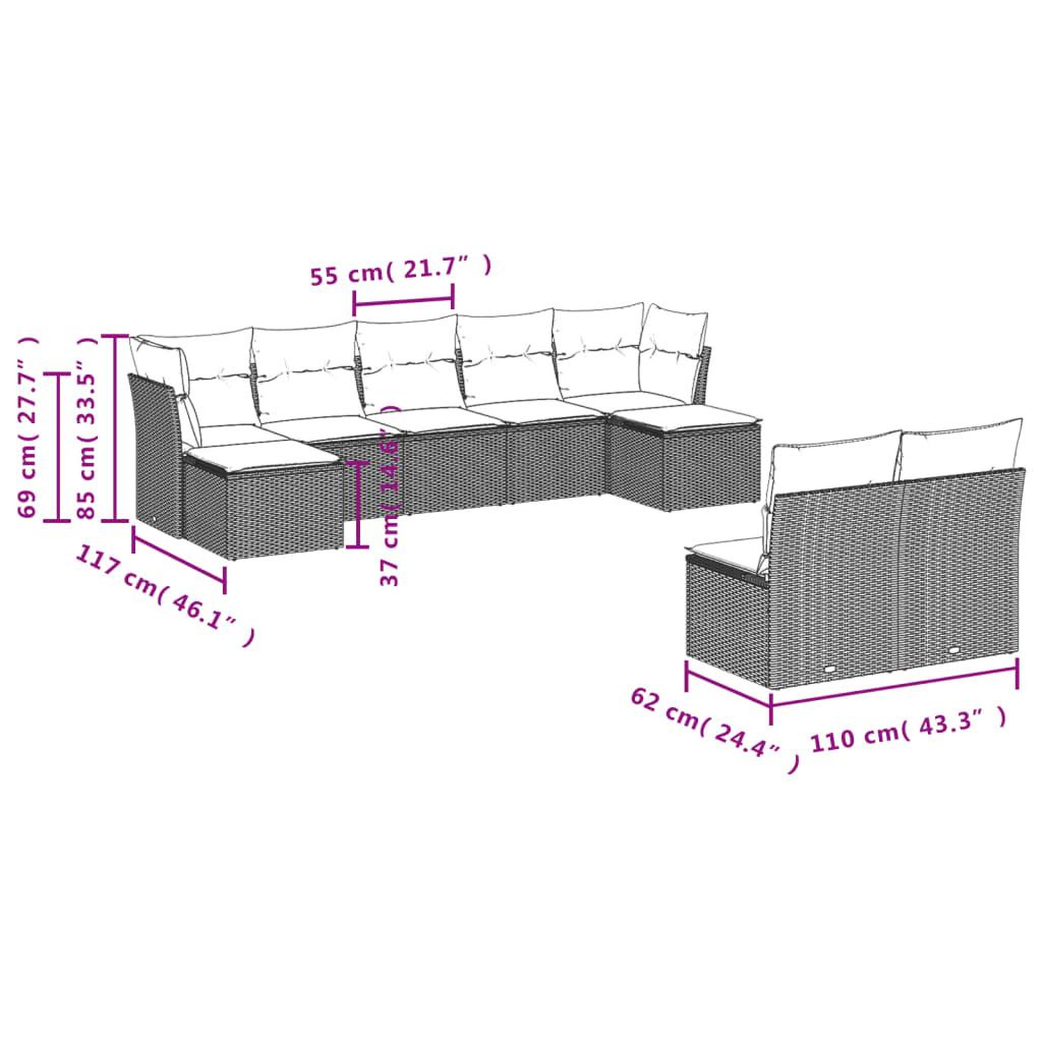 Voir la diapositive 3 : VIDAXL Salon de jardin avec coussins 9 pcs beige resine tressee