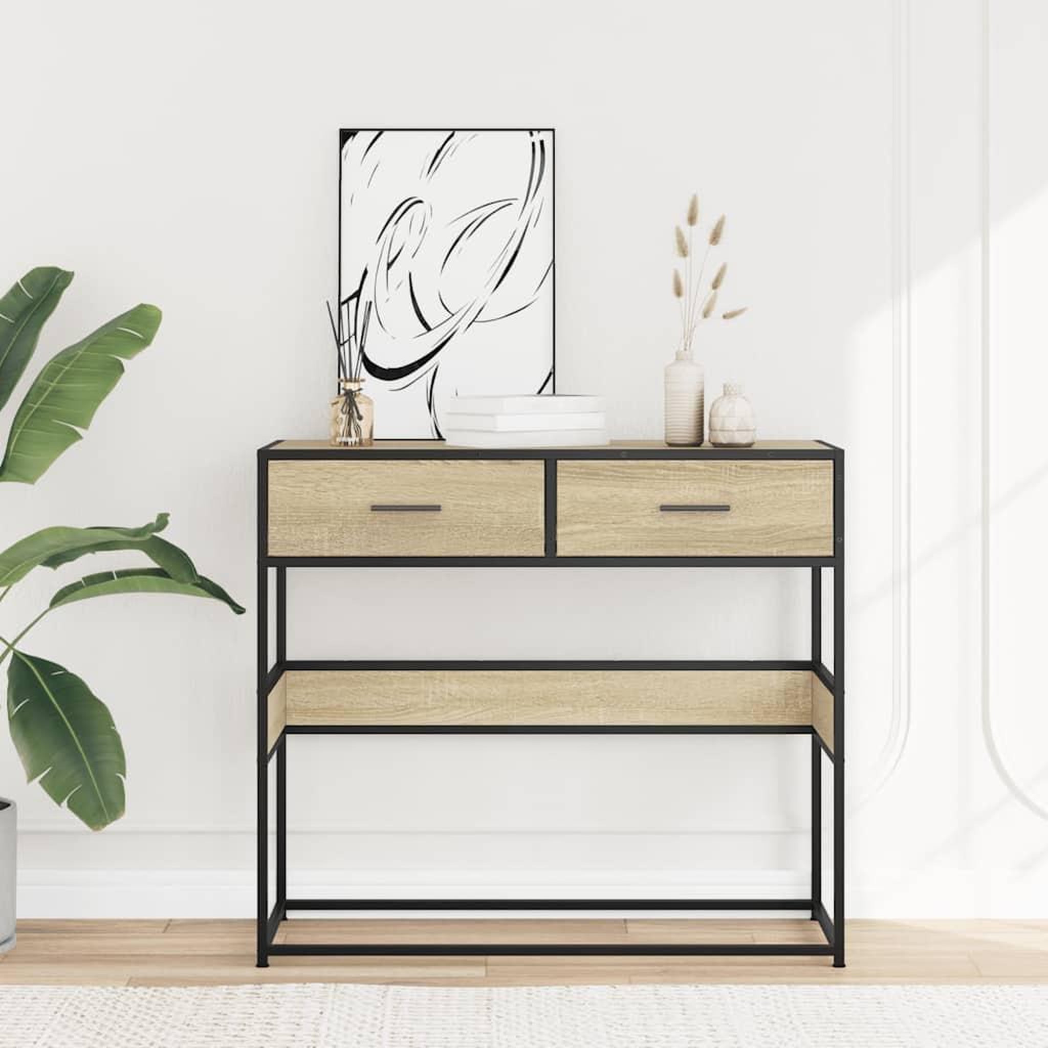 Voir la diapositive 3 : VIDAXL Table console chene sonoma 90x35x80 cm bois d'ingenierie