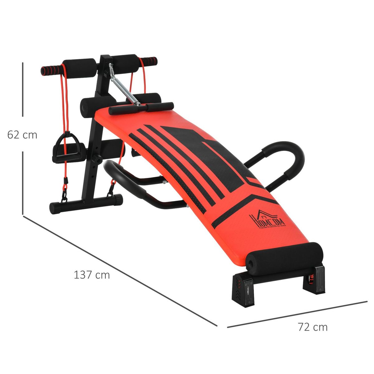 HOMCOM Banc de musculation pliable réglable - 2 bandes de résistance, ressort central traction, 2 poignées - acier PU rouge noir