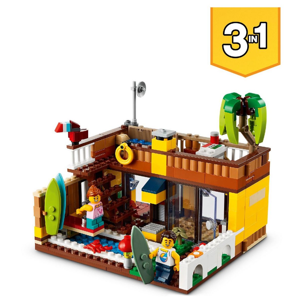 LEGO Creator 3-en-1 31118 La Maison sur la Plage du Surfeur, Jouet, Figurines Animaux Marins