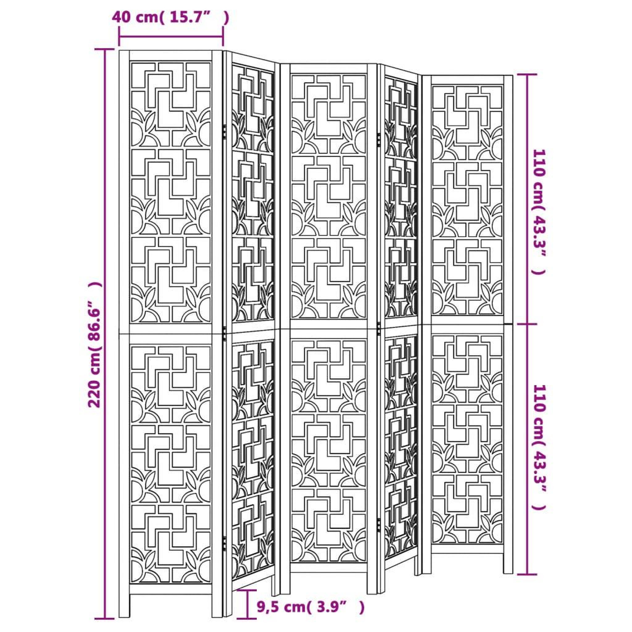 Voir la diapositive 6 : VIDAXL Cloison de separation 5 panneaux marron bois paulownia massif