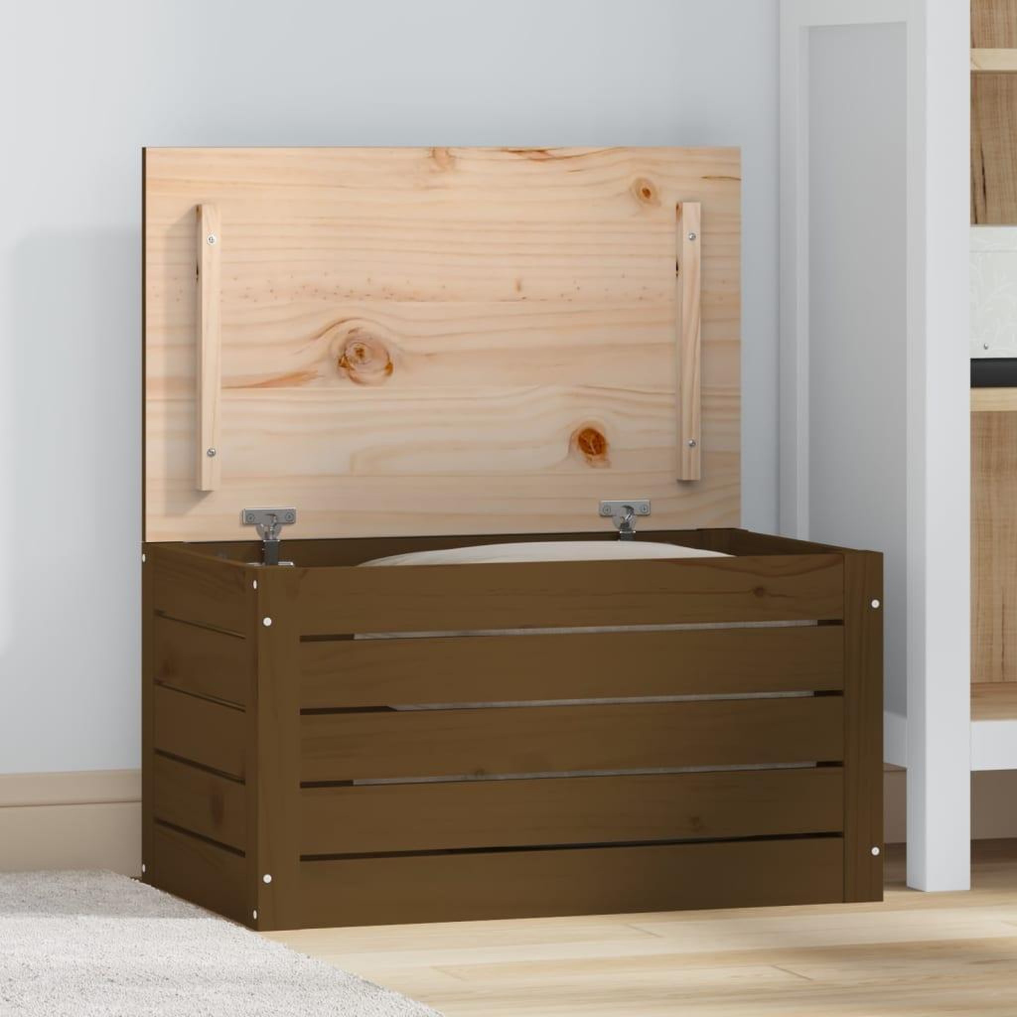 Voir la diapositive 1 : VIDAXL Boîte de rangement Marron miel 59,5x36,5x33 cm Bois massif pin