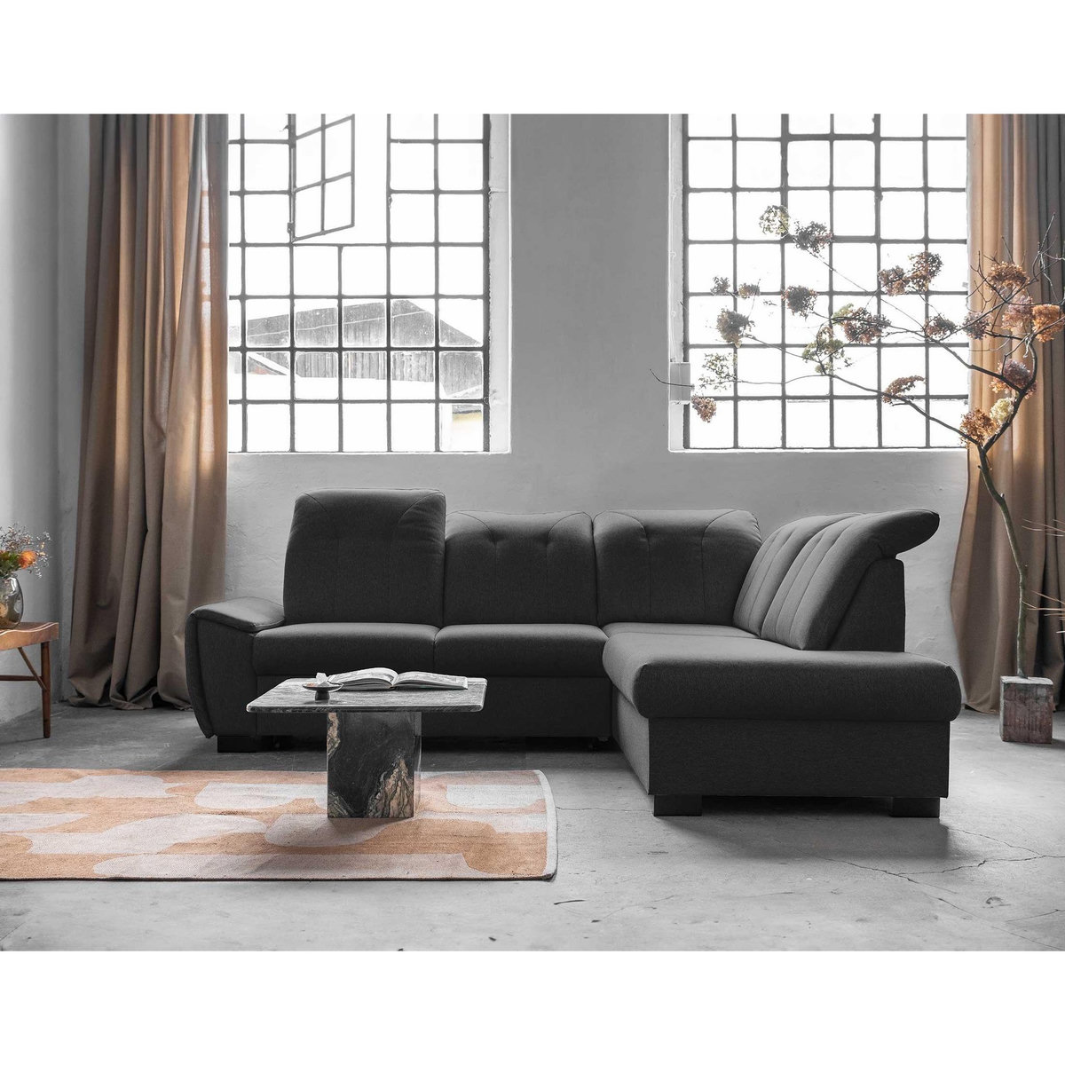 BEST MOBILIER Paul - canapé d'angle droit - 5 places - convertible avec coffre et têtières - en tissu