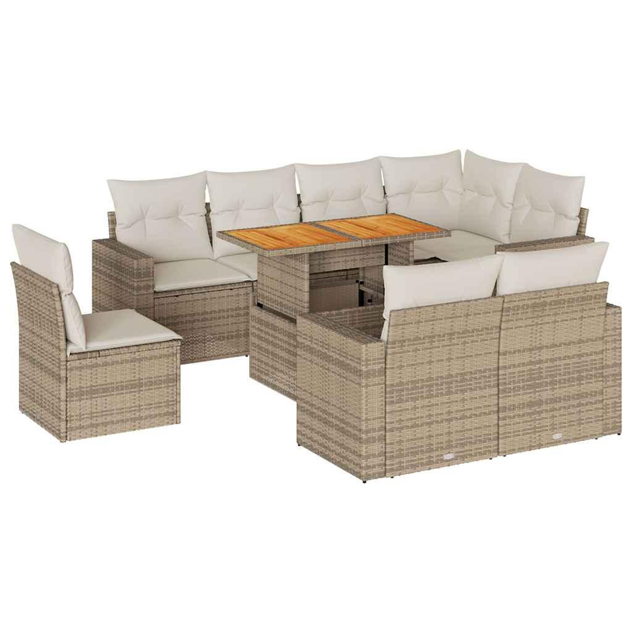 Voir la diapositive 2 : VIDAXL Salon de jardin avec coussins 9 pcs beige resine tressee