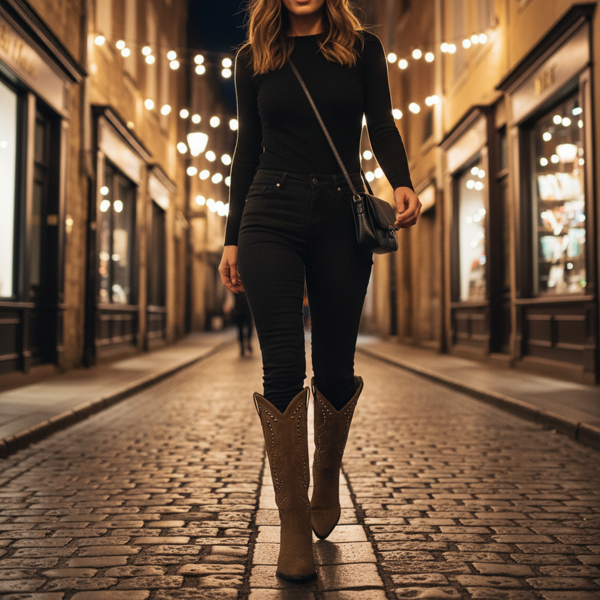 Voir la diapositive 5 : OZABI Ozabi bottes santiag femme haute tige suédine cloutée talon bloc 4 cm