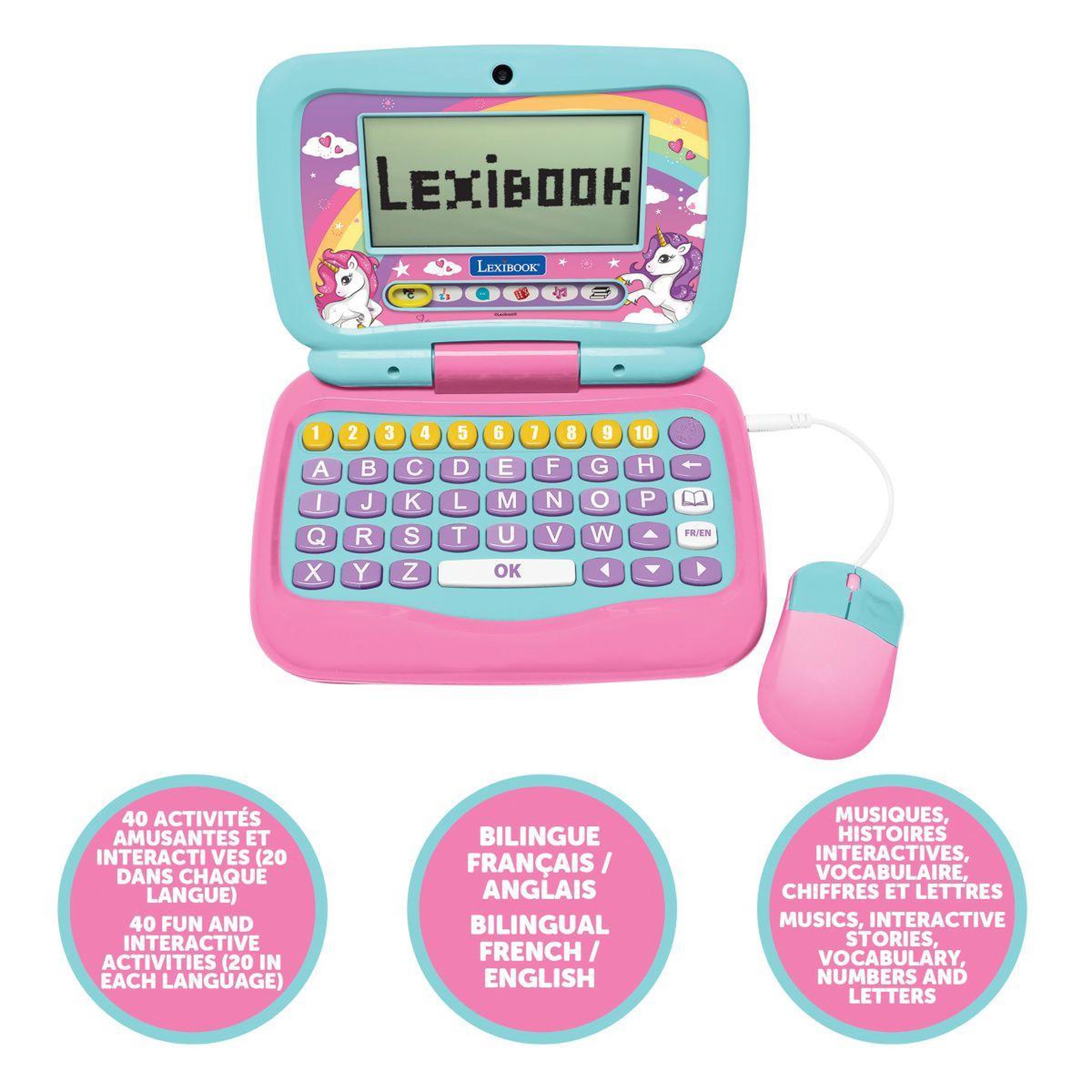 Voir la diapositive 2 : Lexibook Mon premier ordinateur éducatif Licorne (EN/FR)