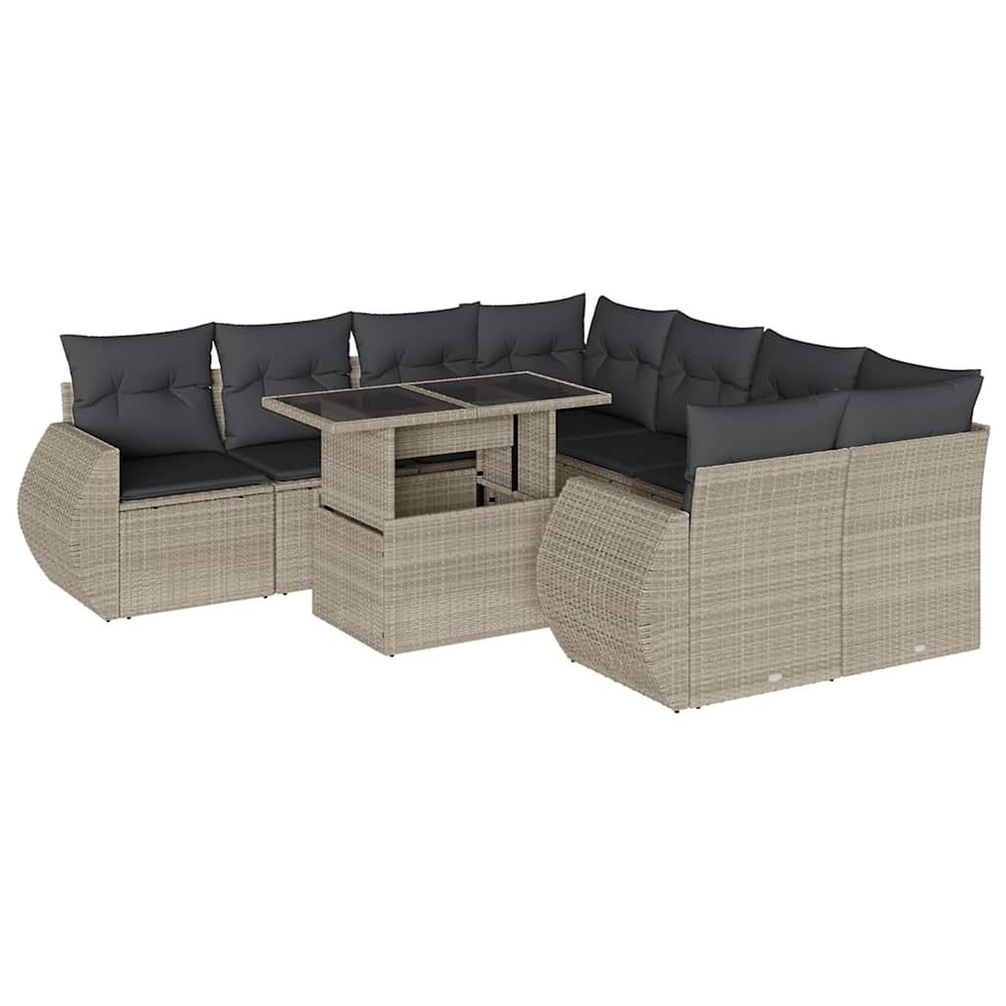 Voir la diapositive 2 : VIDAXL Salon de jardin 9 pcs avec coussins gris clair resine tressee