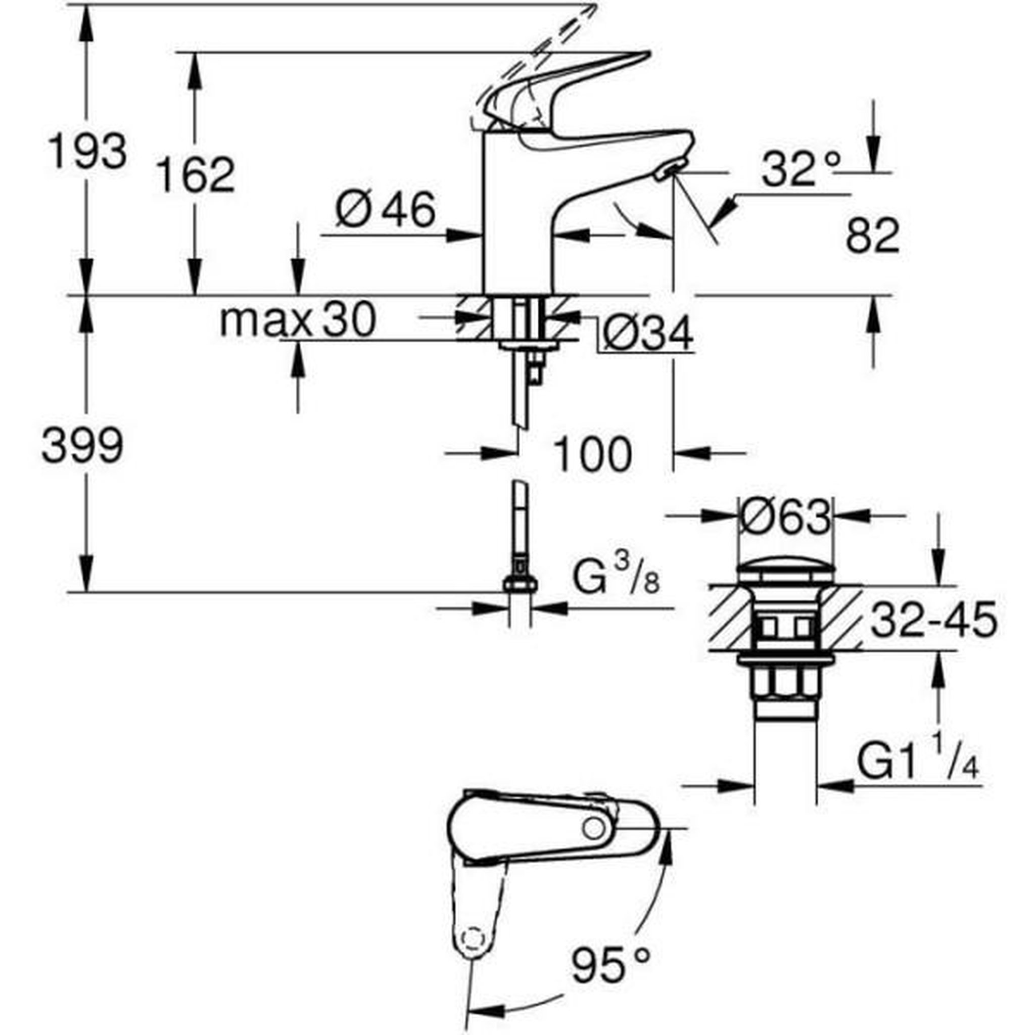 Voir la diapositive 4 : Grohe Mitigeur monocommande lavabo - grohe swift - 24323001 - chromé - taille s - ouverture eau froide - economie d'eau - vidage clic